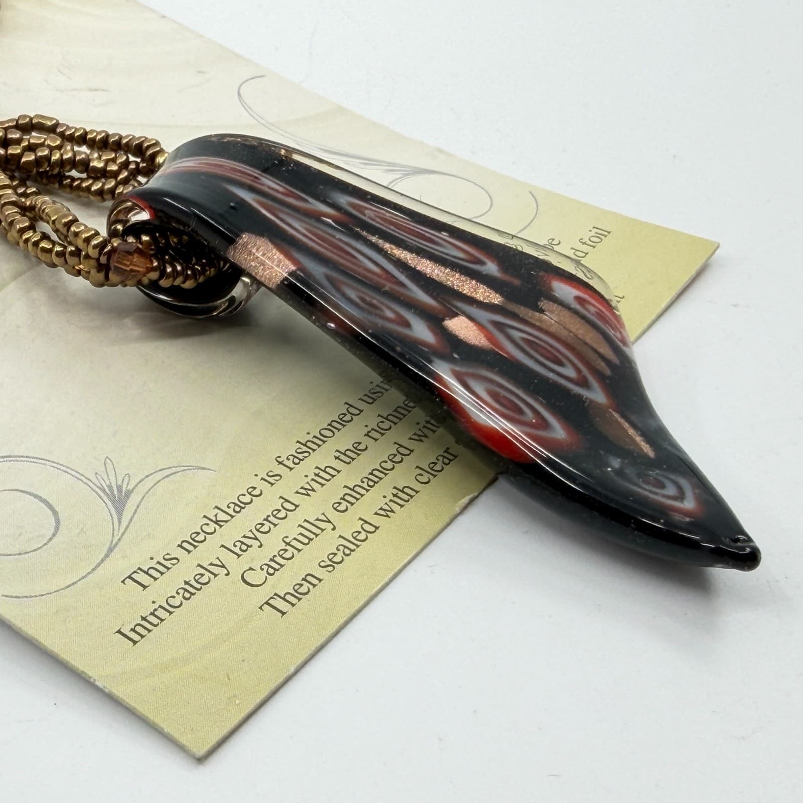 Murano Art Glass Pendant Statement Necklace Multi Strand Seed Bead Boho Gift - Thumbnail 4