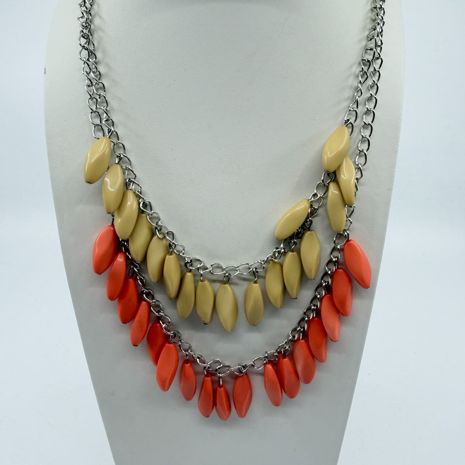 Boho Layered Statement Necklace Dangle Earrings Set Chunky Coral Beige Gift - Thumbnail 5