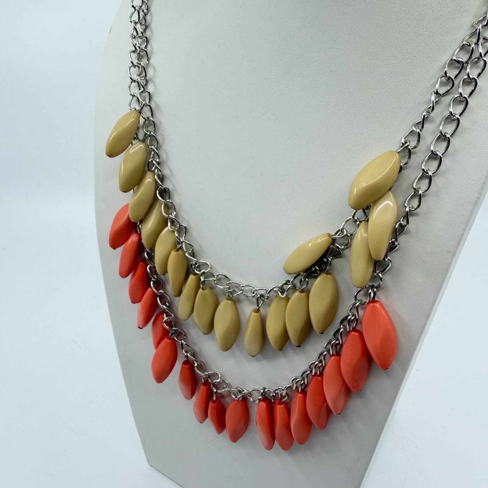 Boho Layered Statement Necklace Dangle Earrings Set Chunky Coral Beige Gift - Thumbnail 3