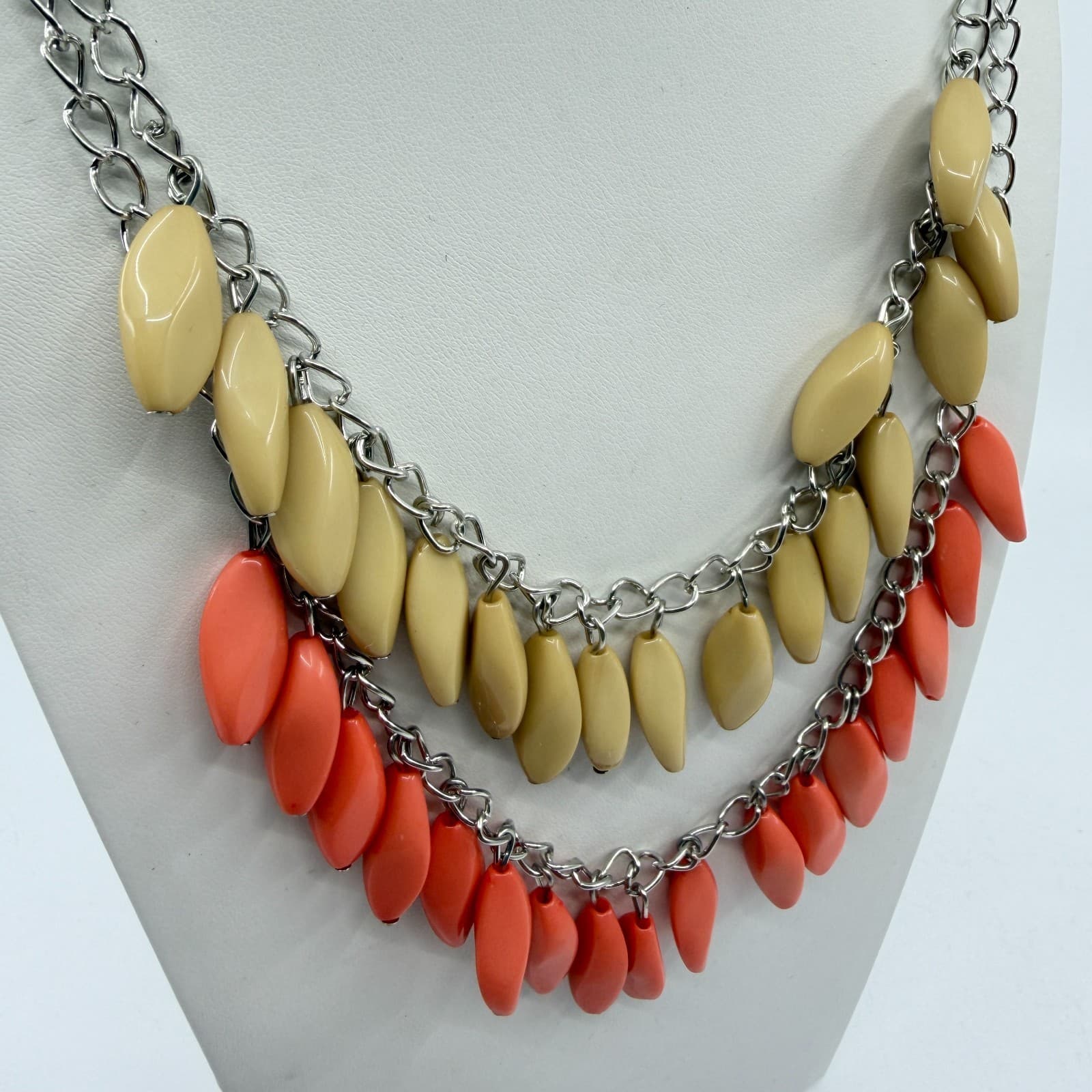 Boho Layered Statement Necklace Dangle Earrings Set Chunky Coral Beige Gift - Thumbnail 6