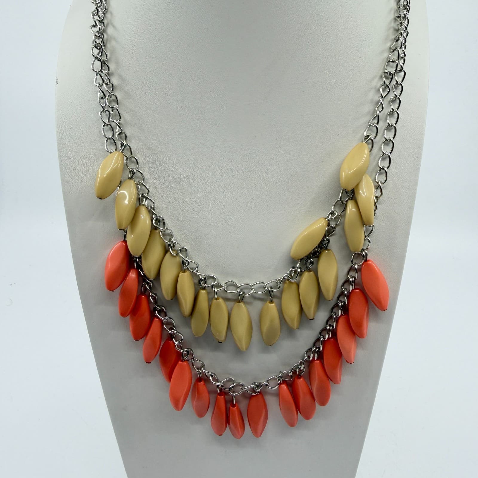 Boho Layered Statement Necklace Dangle Earrings Set Chunky Coral Beige Gift - Thumbnail 9
