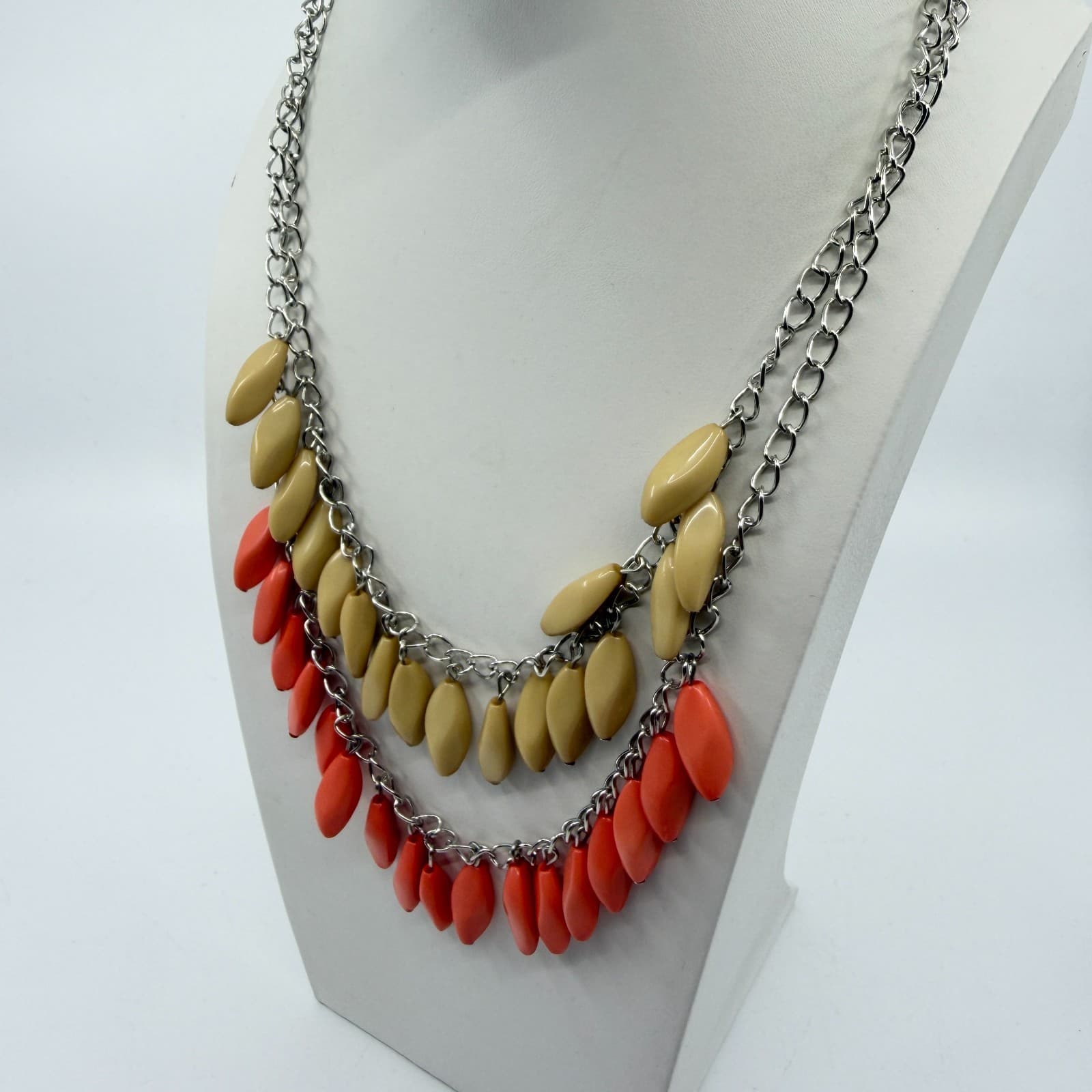 Boho Layered Statement Necklace Dangle Earrings Set Chunky Coral Beige Gift - Thumbnail 8