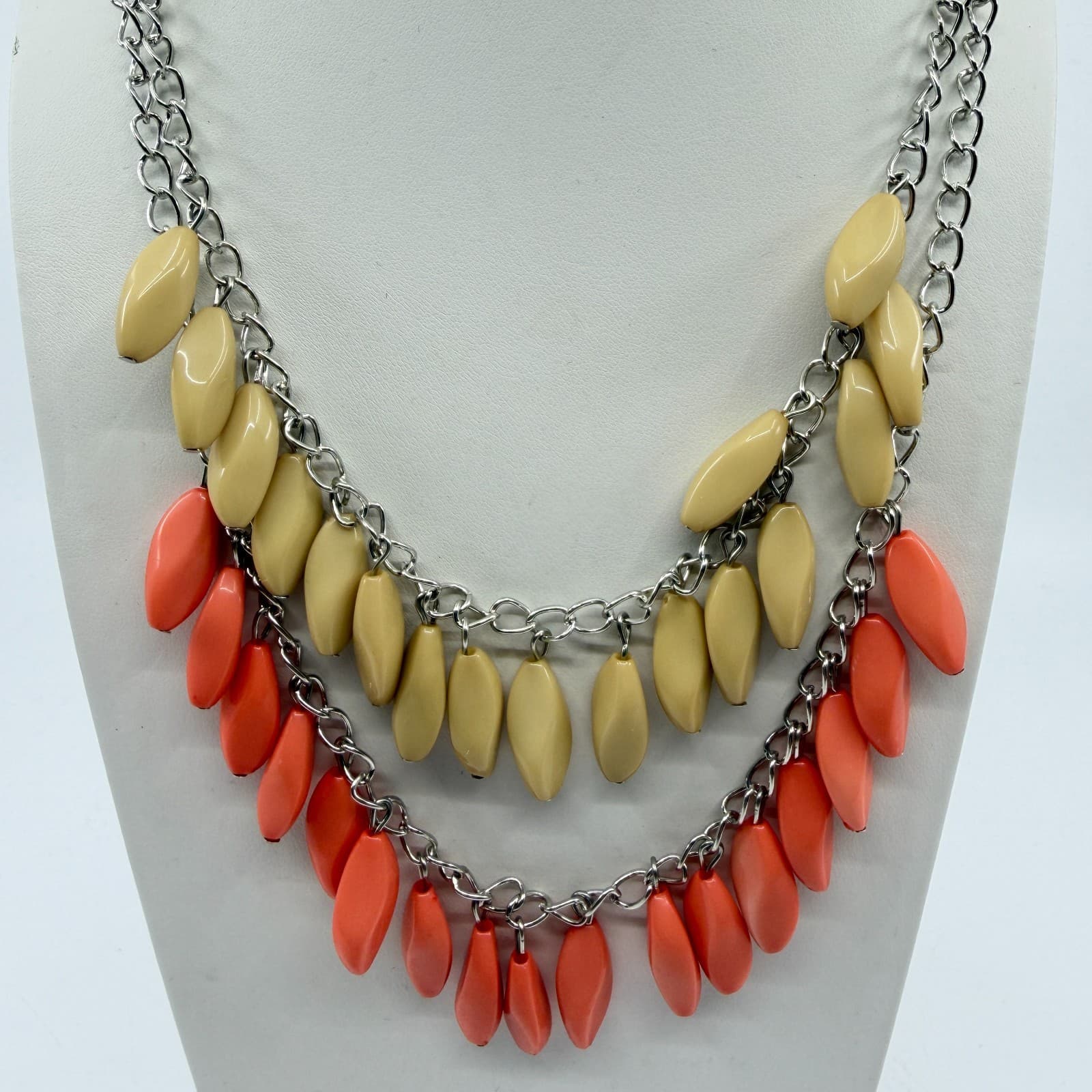 Boho Layered Statement Necklace Dangle Earrings Set Chunky Coral Beige Gift - Thumbnail 4