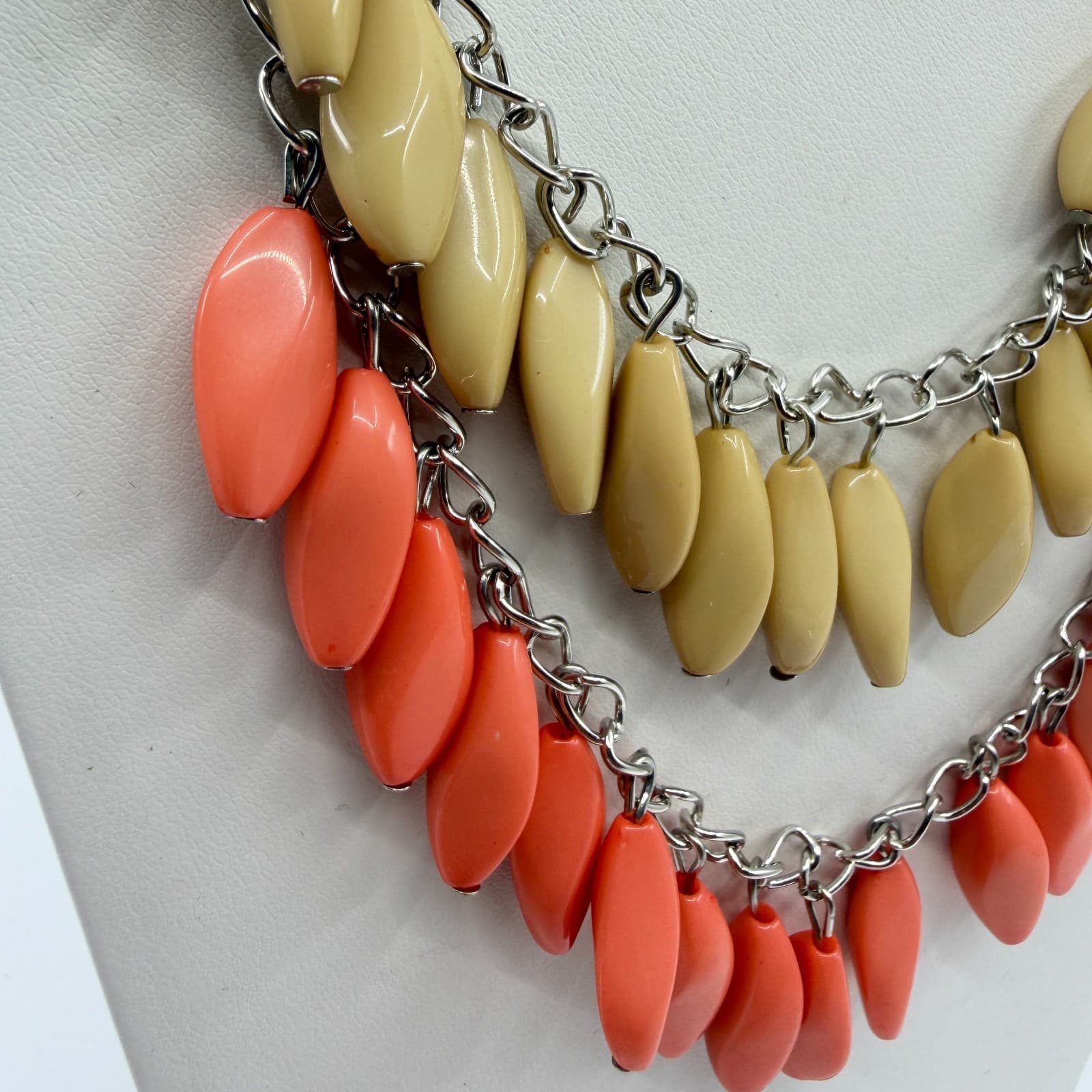 Boho Layered Statement Necklace Dangle Earrings Set Chunky Coral Beige Gift - Thumbnail 7