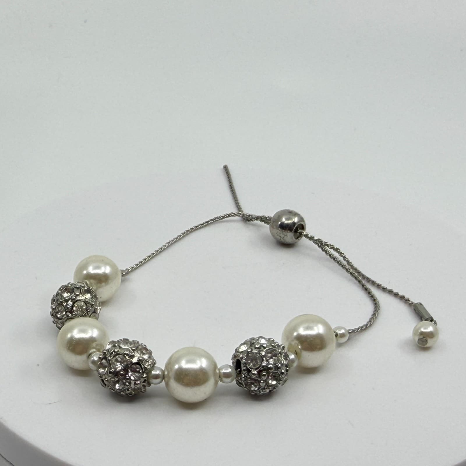 Faux Pearl Crystal Disco Ball Statement Bracelet Dangle Stud Earrings Set 4pc - Thumbnail 8