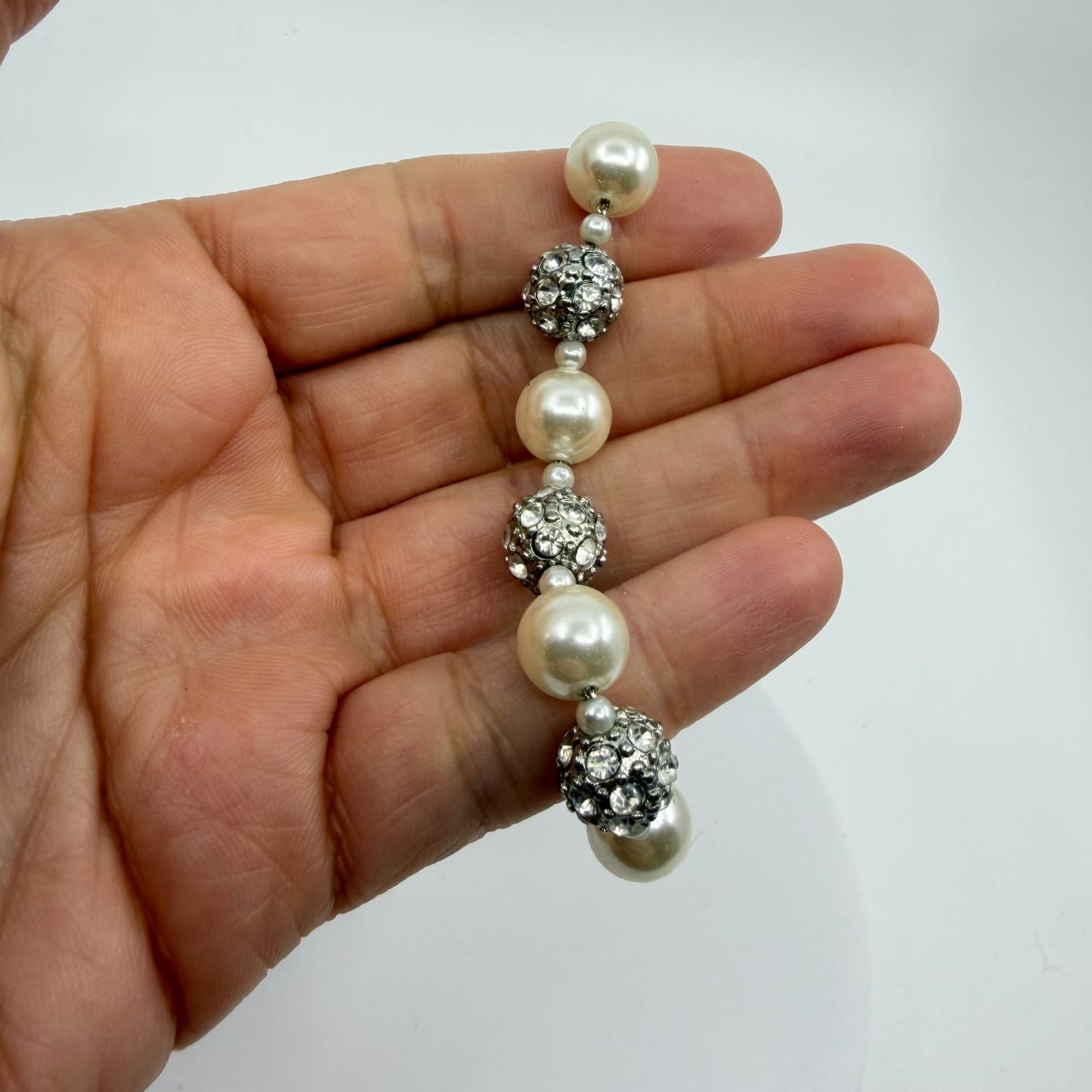 Faux Pearl Crystal Disco Ball Statement Bracelet Dangle Stud Earrings Set 4pc - Thumbnail 9