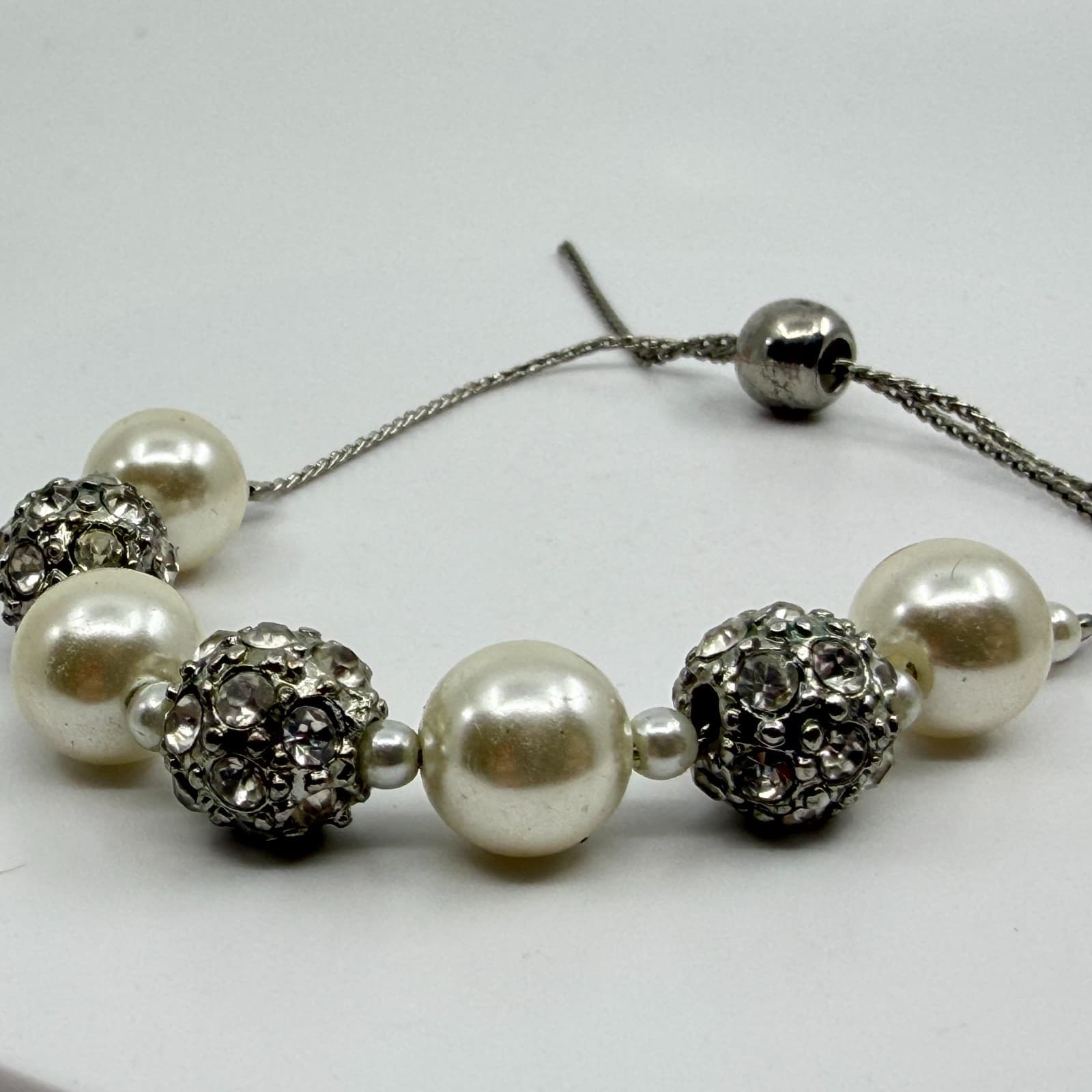 Faux Pearl Crystal Disco Ball Statement Bracelet Dangle Stud Earrings Set 4pc - Thumbnail 7