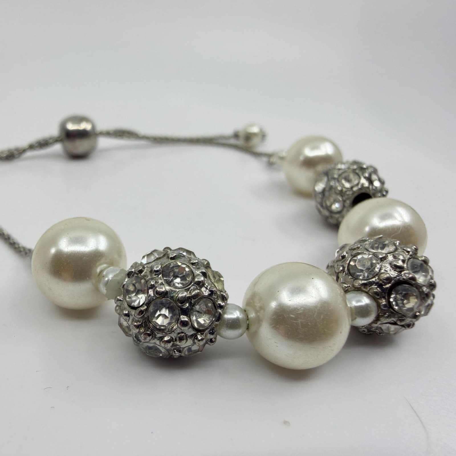 Faux Pearl Crystal Disco Ball Statement Bracelet Dangle Stud Earrings Set 4pc - Thumbnail 5