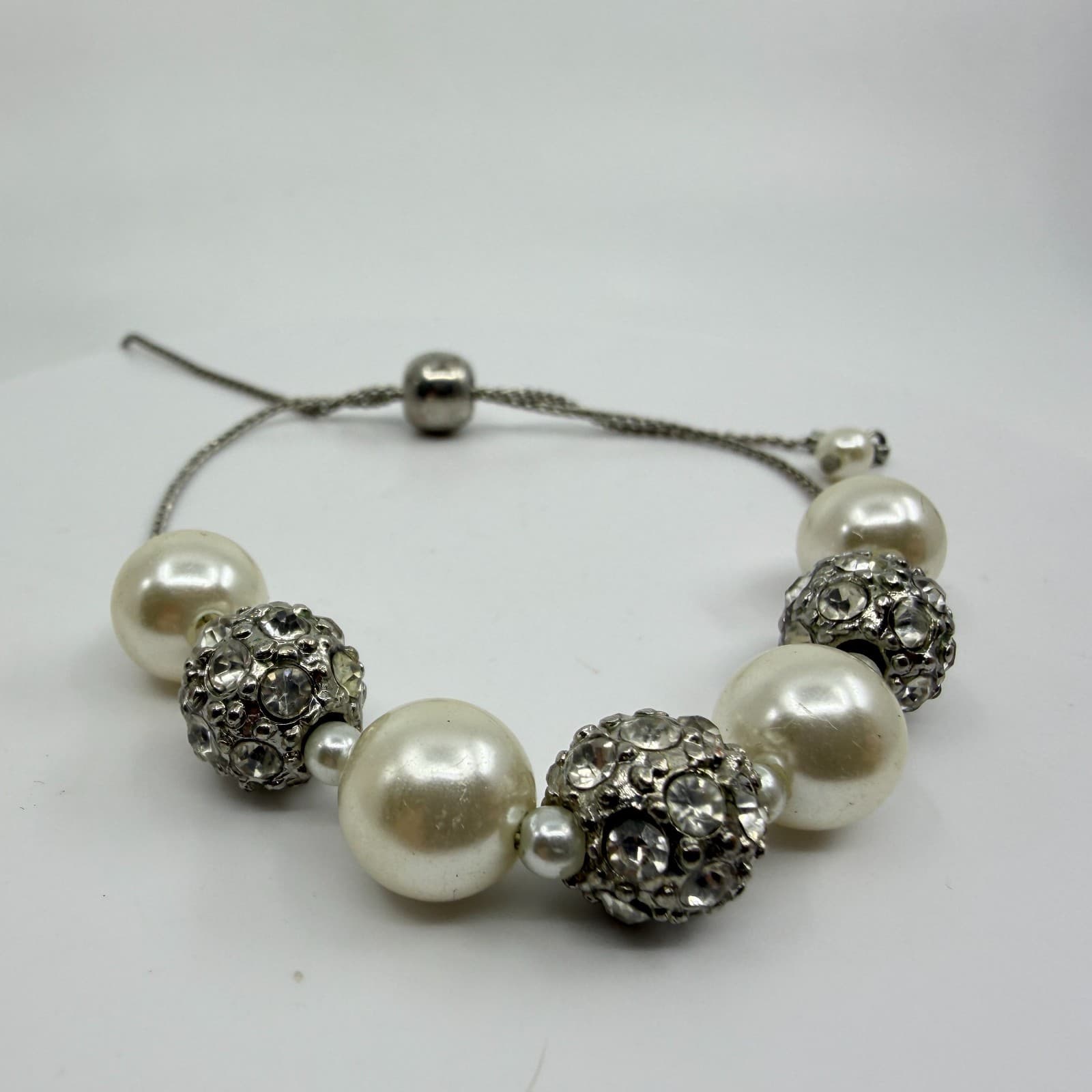 Faux Pearl Crystal Disco Ball Statement Bracelet Dangle Stud Earrings Set 4pc - Thumbnail 3