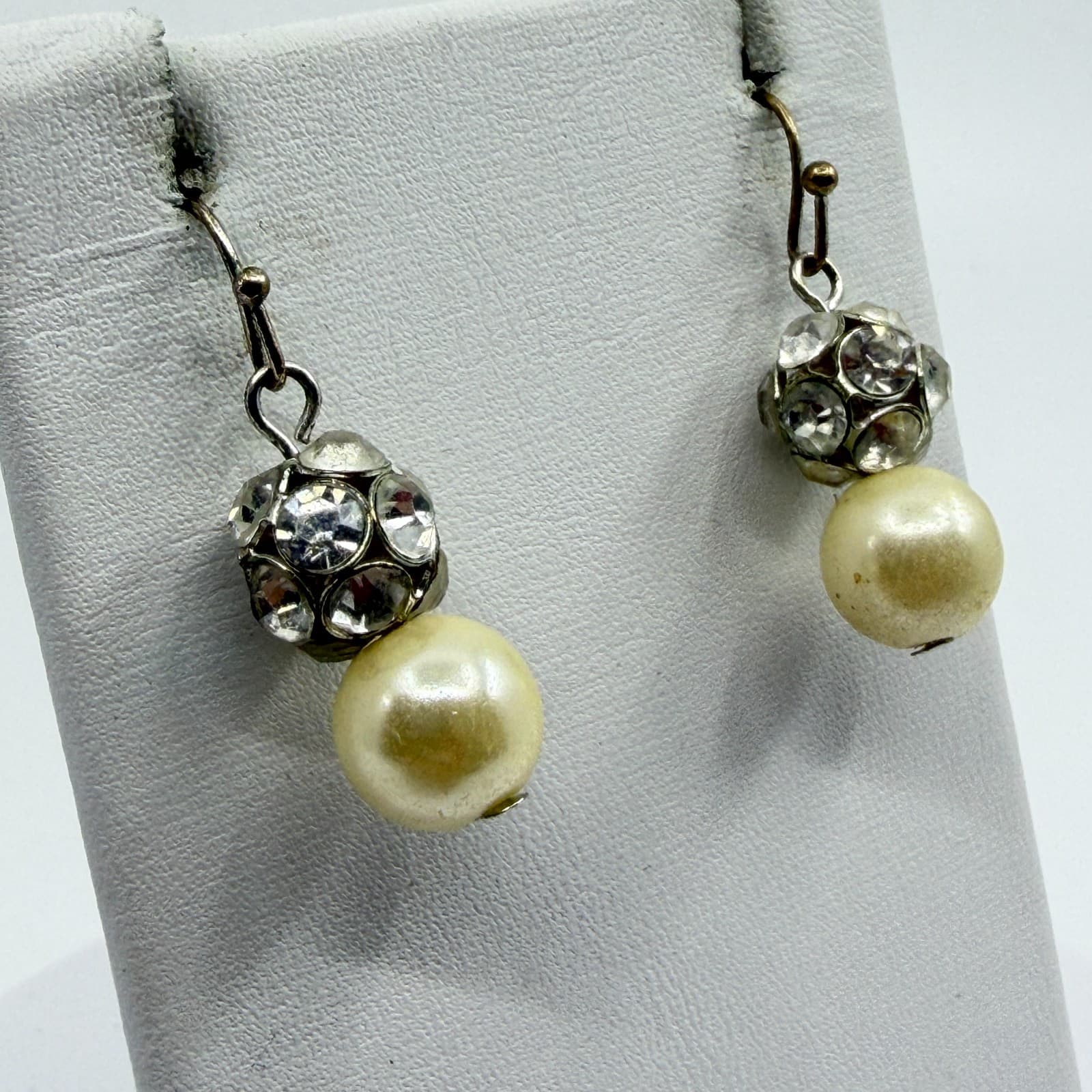 Faux Pearl Crystal Disco Ball Statement Bracelet Dangle Stud Earrings Set 4pc - Thumbnail 11