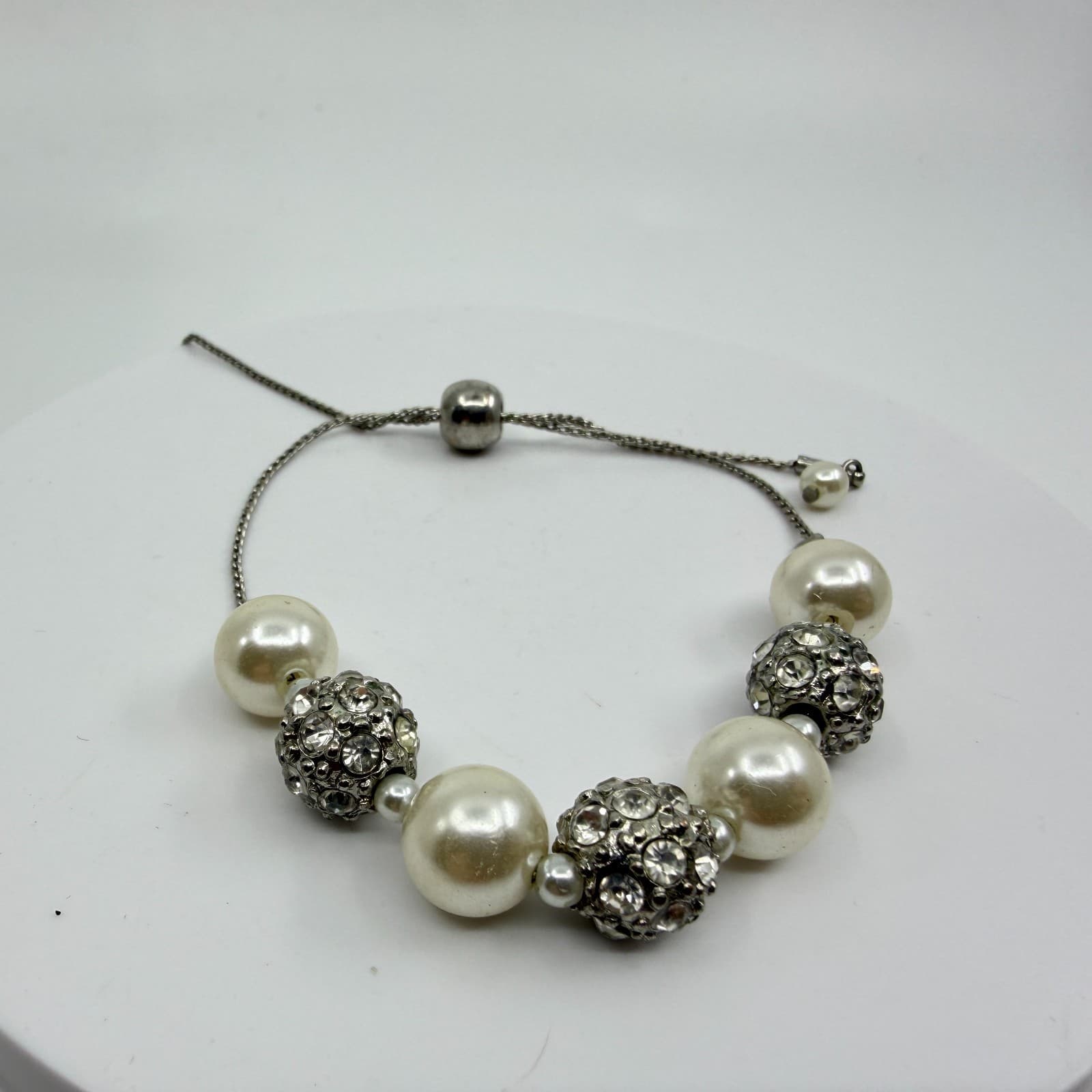 Faux Pearl Crystal Disco Ball Statement Bracelet Dangle Stud Earrings Set 4pc - Thumbnail 4