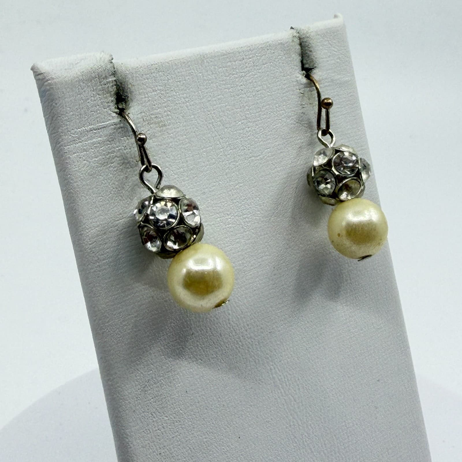 Faux Pearl Crystal Disco Ball Statement Bracelet Dangle Stud Earrings Set 4pc - Thumbnail 12