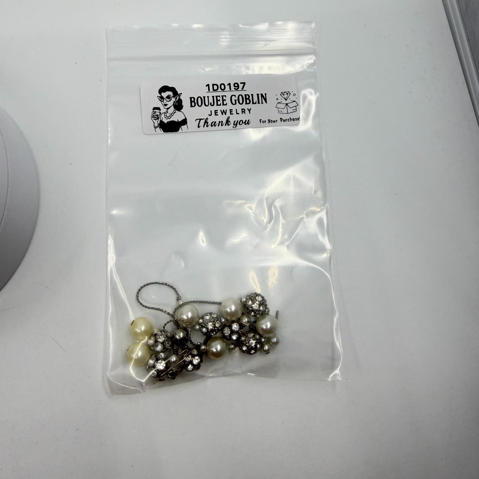 Faux Pearl Crystal Disco Ball Statement Bracelet Dangle Stud Earrings Set 4pc - Thumbnail 15