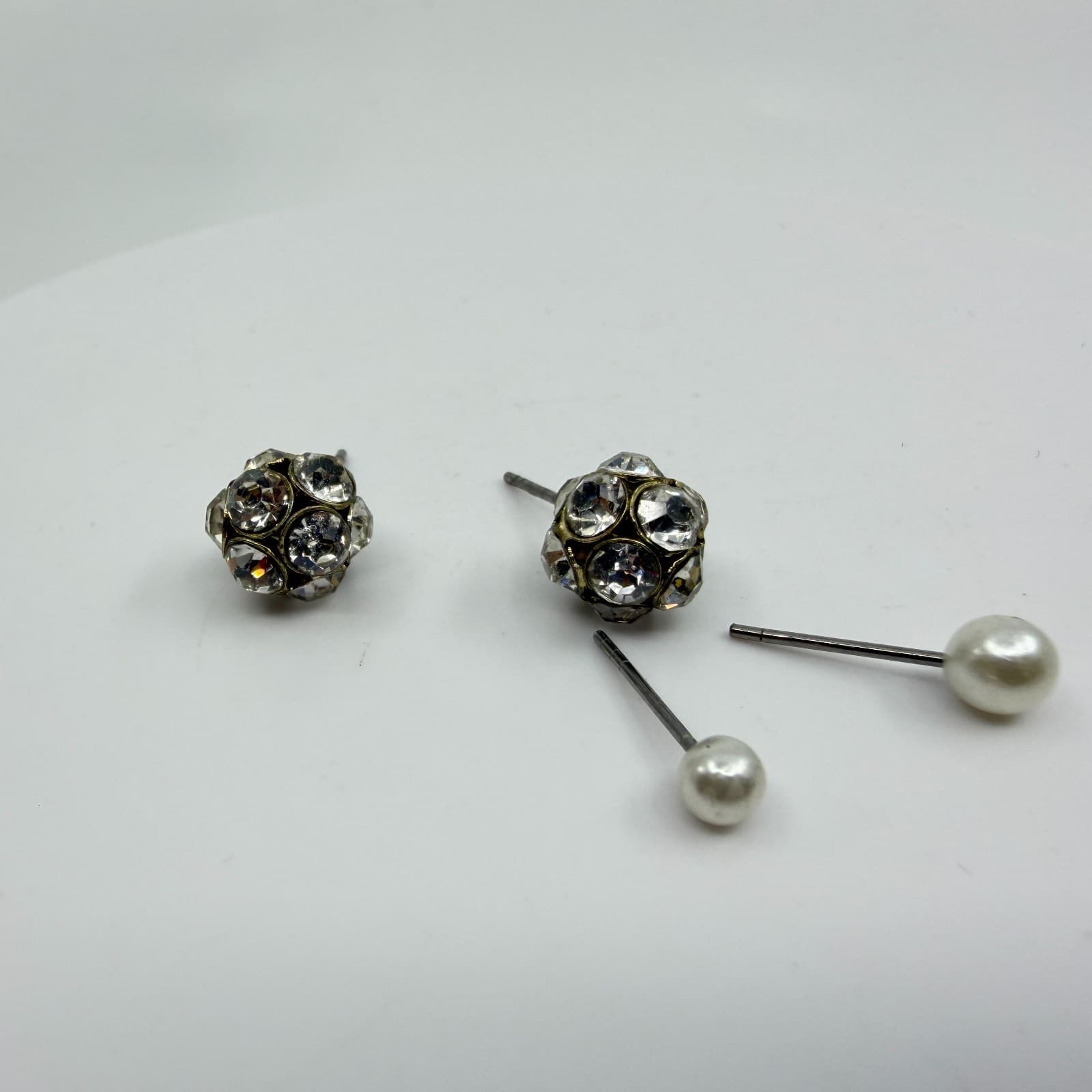 Faux Pearl Crystal Disco Ball Statement Bracelet Dangle Stud Earrings Set 4pc - Thumbnail 10