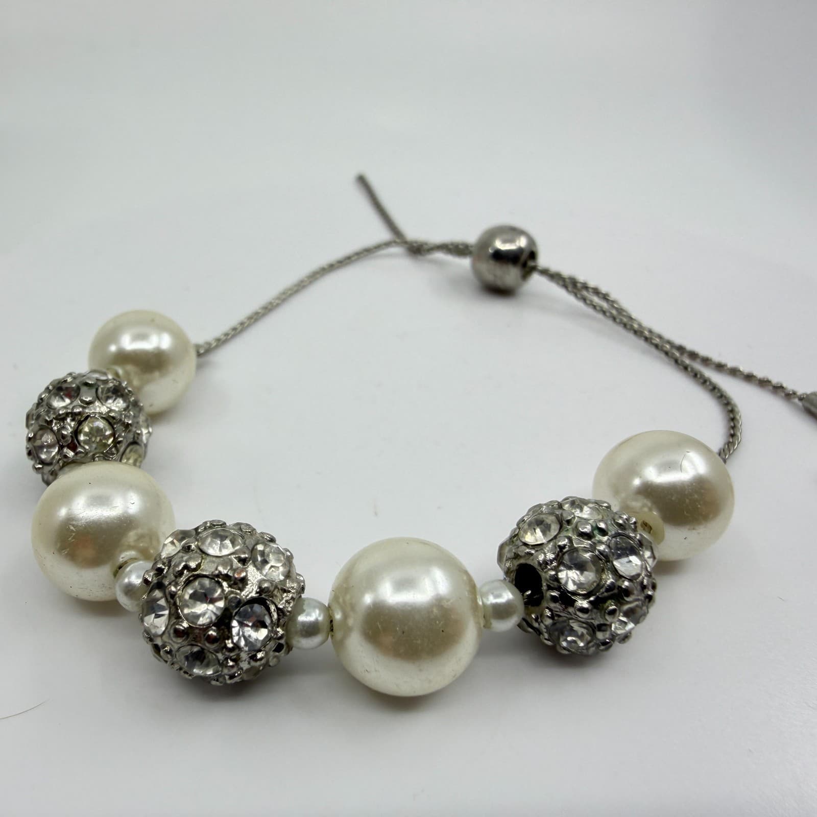 Faux Pearl Crystal Disco Ball Statement Bracelet Dangle Stud Earrings Set 4pc - Thumbnail 6
