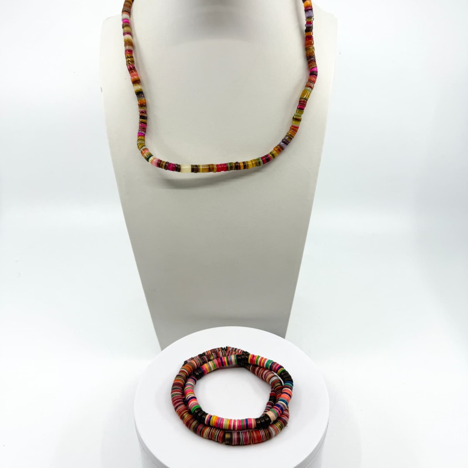 Boho Colorful Heishe Bead Necklace Bracelet Set Layering Festival Summer Gift
