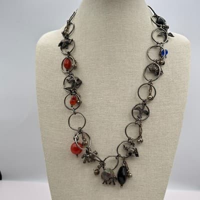 Vintage Y2K Silver Tone Beaded Animal Charm Necklace Women's Classic Jewelry - Thumbnail 7