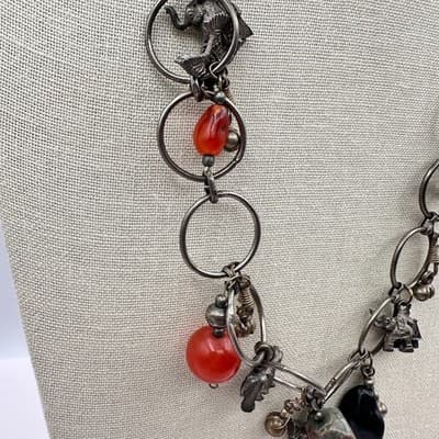 Vintage Y2K Silver Tone Beaded Animal Charm Necklace Women's Classic Jewelry - Thumbnail 4