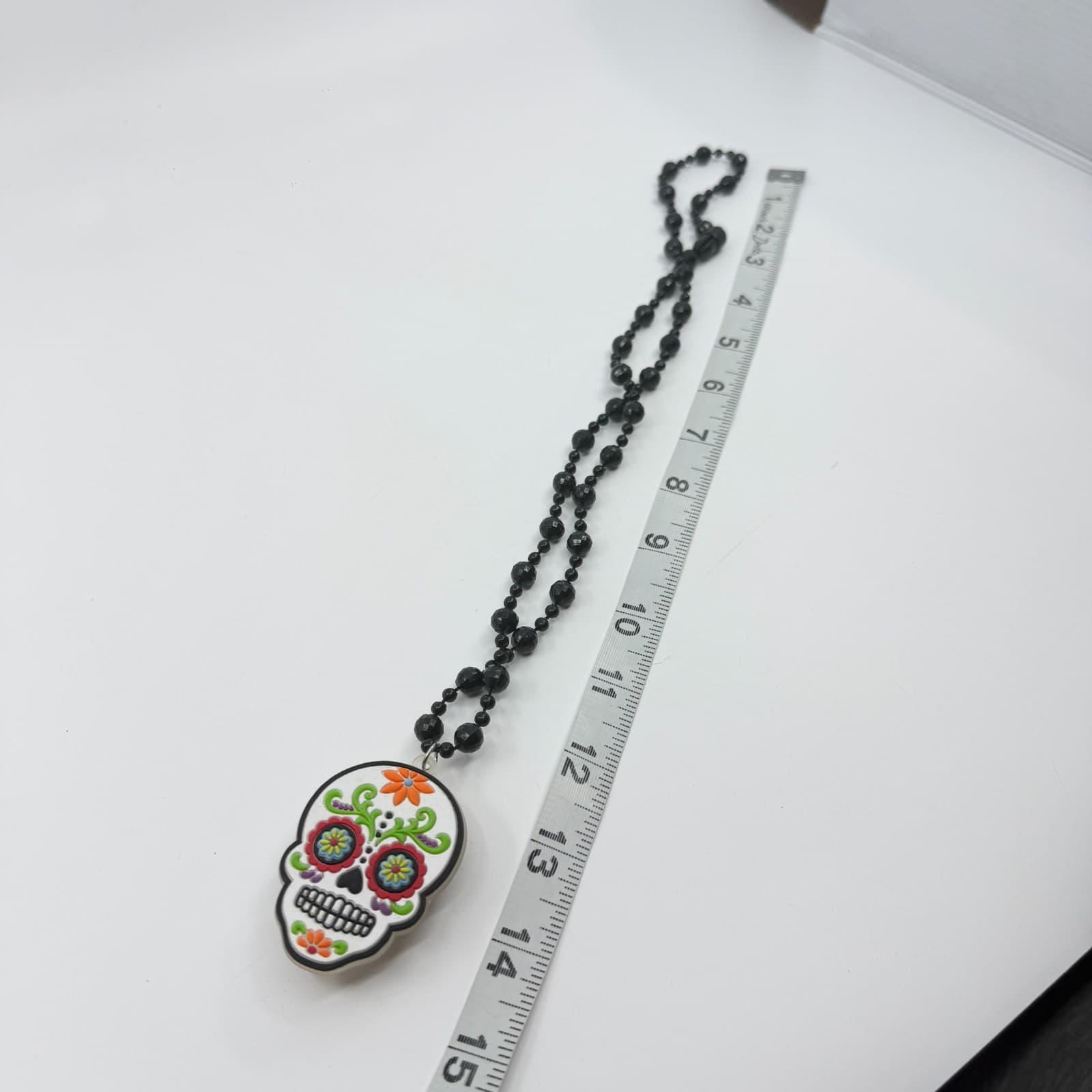 Day Of The Dead Sugar Skull Pendant Necklace Black Beads Magnetic Clasp Colorful - Thumbnail 7