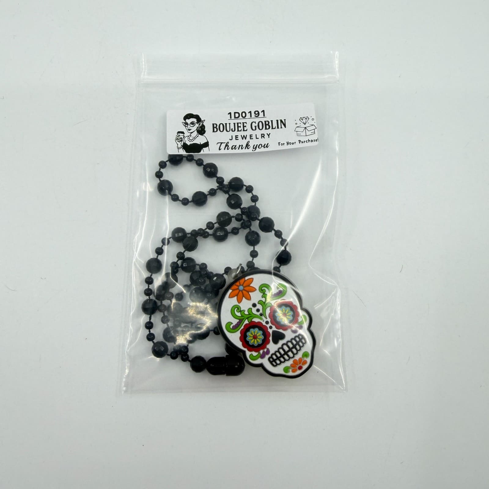 Day Of The Dead Sugar Skull Pendant Necklace Black Beads Magnetic Clasp Colorful - Thumbnail 8