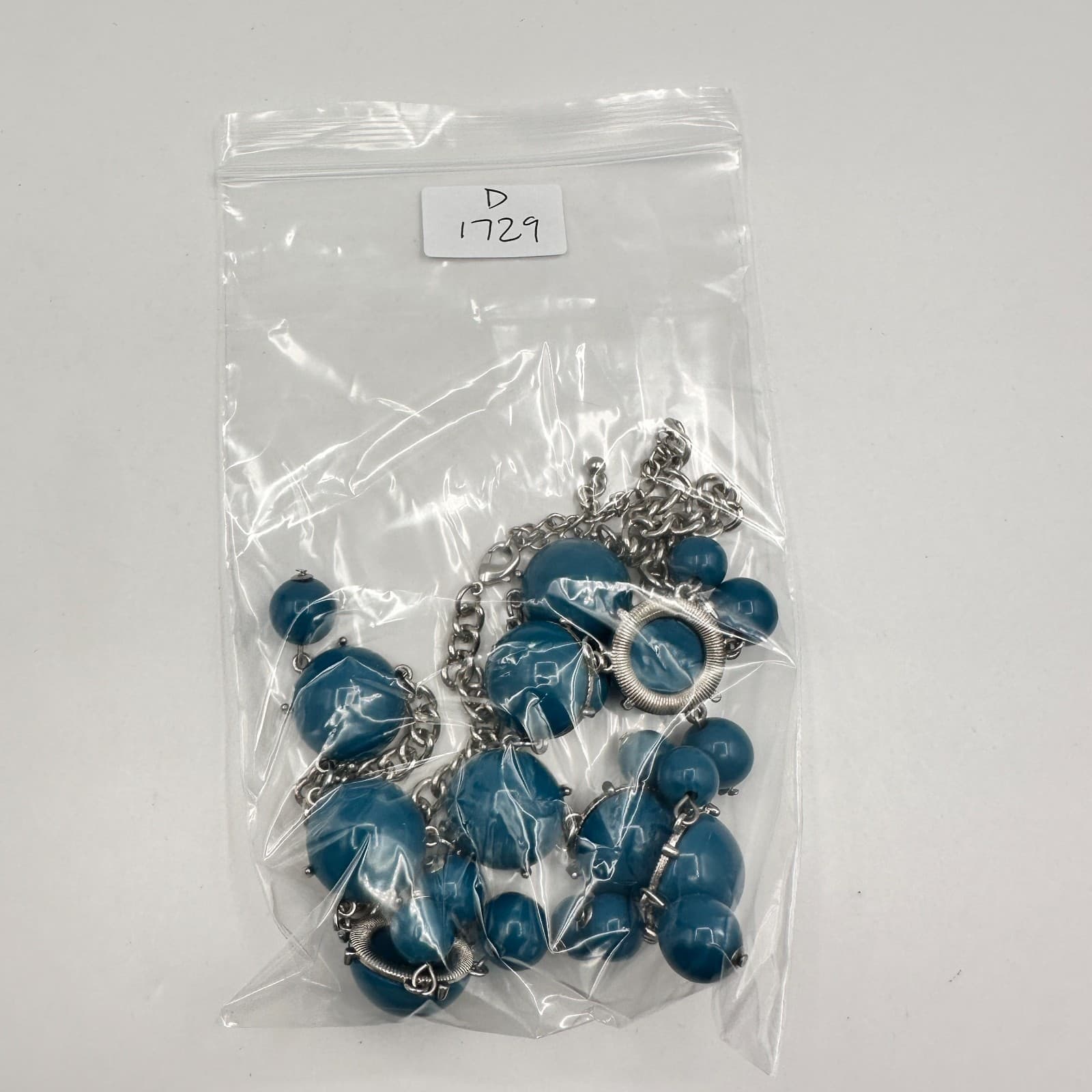Vintage Y2K Blue Cabochon Beaded Statement Bib Necklace Silver Tone Boho Jewelry - Thumbnail 10