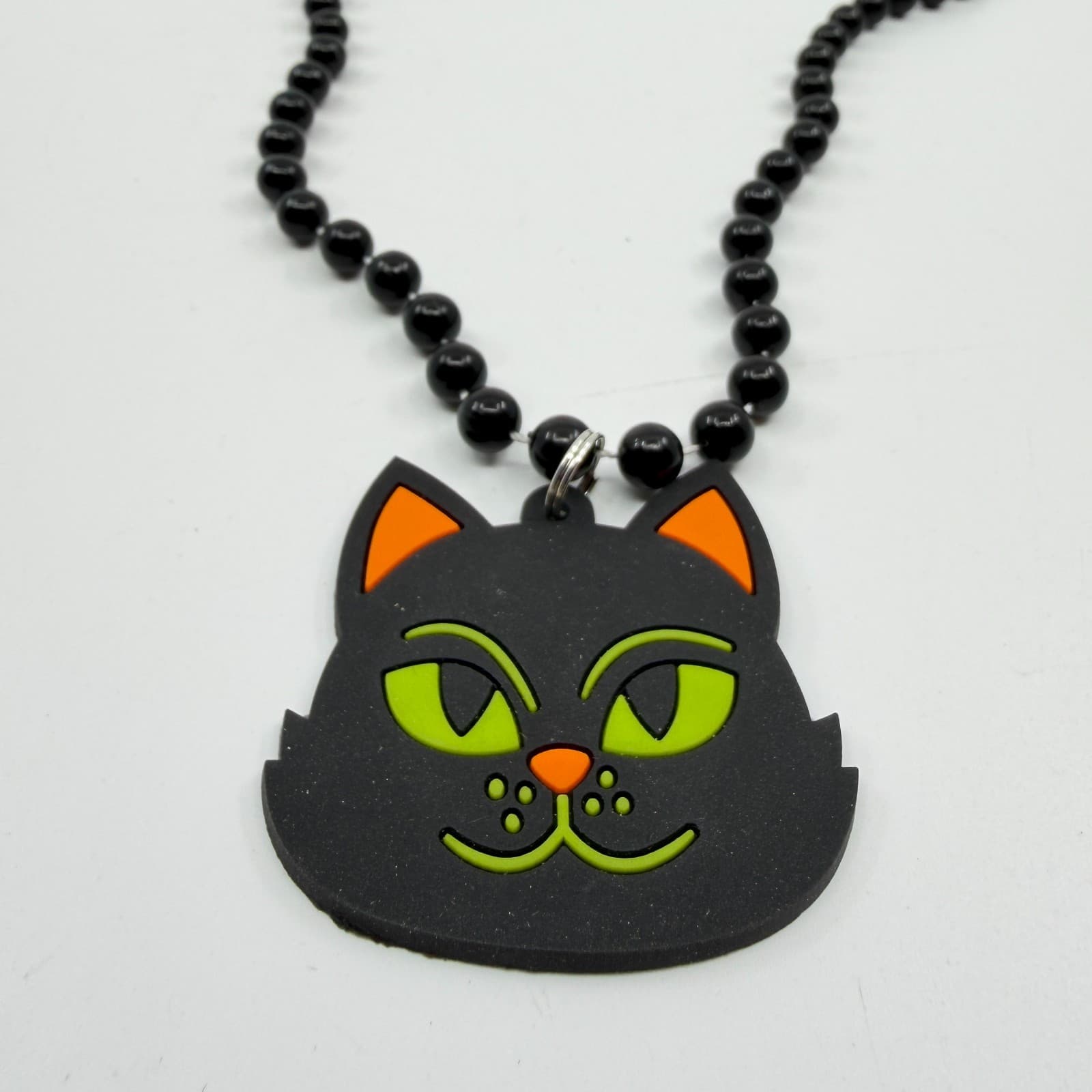 Gothic Black Cat Pendant Necklace Beaded Kitsch Statement Halloween Gift Boho - Thumbnail 2