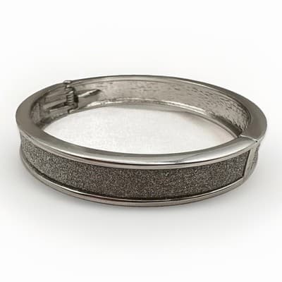 Vintage 90s Silver Tone Glitter Inlay Bangle Bracelet Hinged Fashion Jewelry