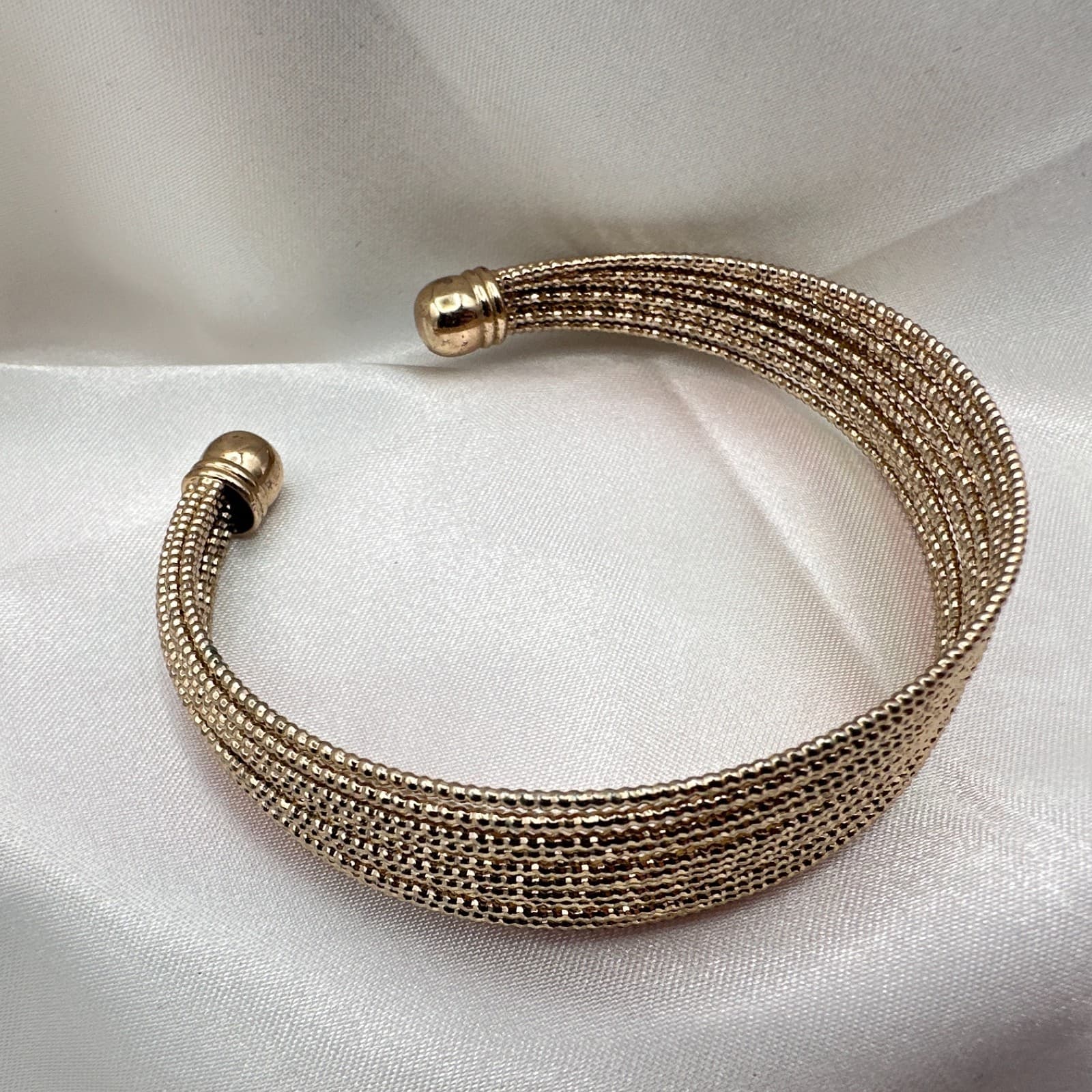 Vintage 90s Gold Tone Multi Strand Mesh Cuff Bracelet Elegant Statement Jewelry - Thumbnail 5