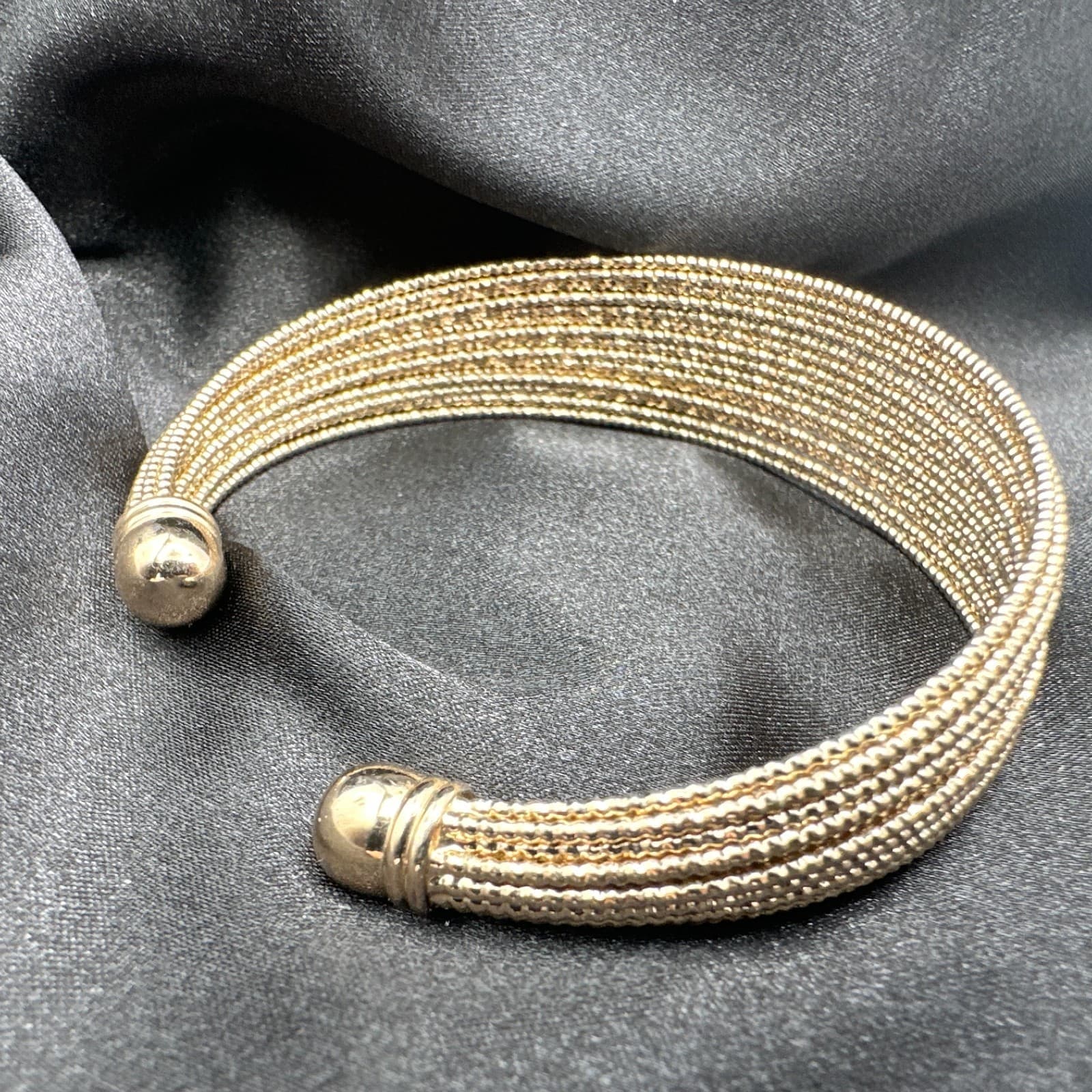 Vintage 90s Gold Tone Multi Strand Mesh Cuff Bracelet Elegant Statement Jewelry - Thumbnail 4