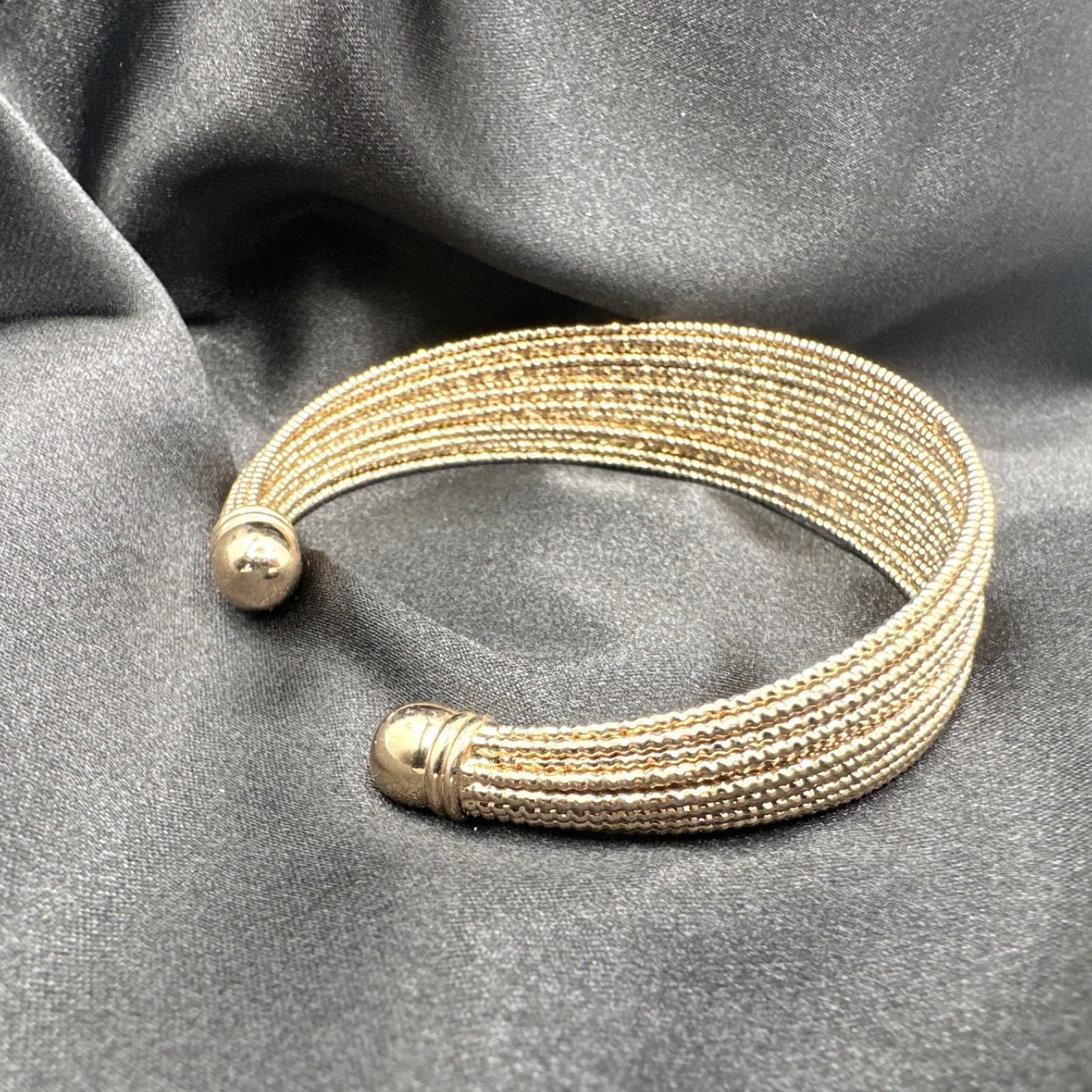 Vintage 90s Gold Tone Multi Strand Mesh Cuff Bracelet Elegant Statement Jewelry - Thumbnail 3