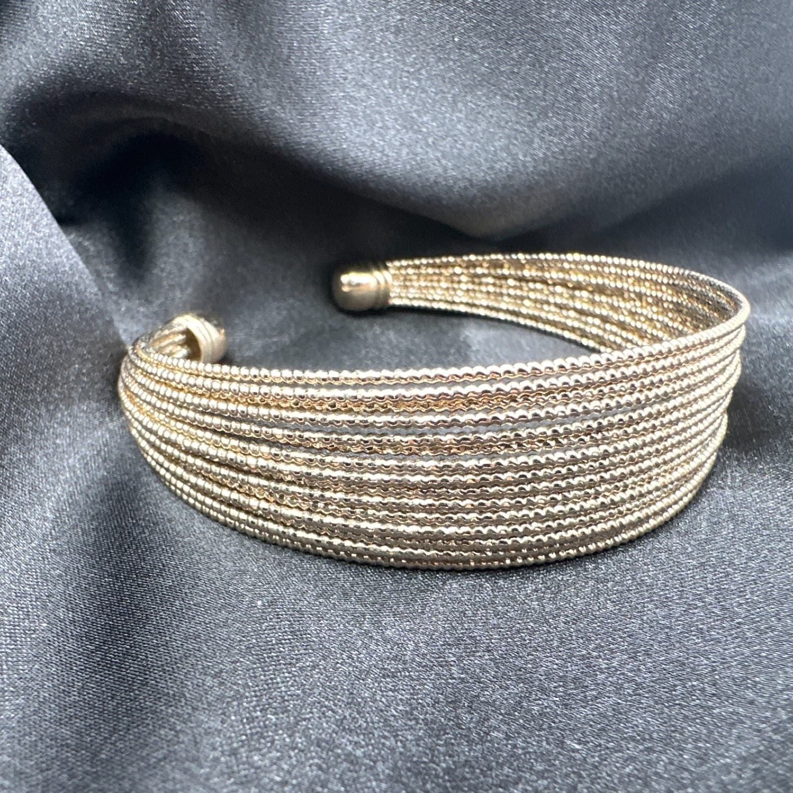 Vintage 90s Gold Tone Multi Strand Mesh Cuff Bracelet Elegant Statement Jewelry - Thumbnail 2