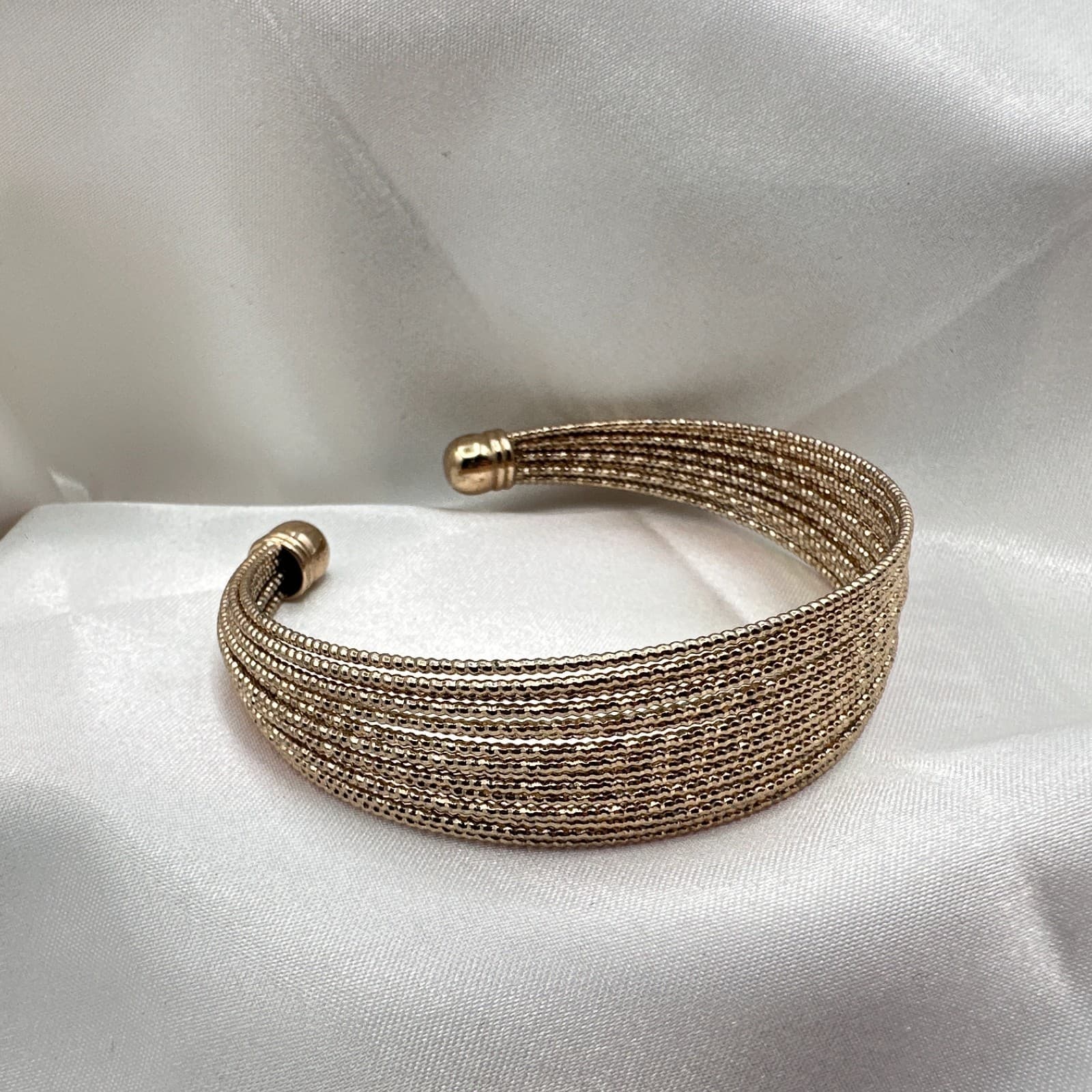 Vintage 90s Gold Tone Multi Strand Mesh Cuff Bracelet Elegant Statement Jewelry - Thumbnail 7