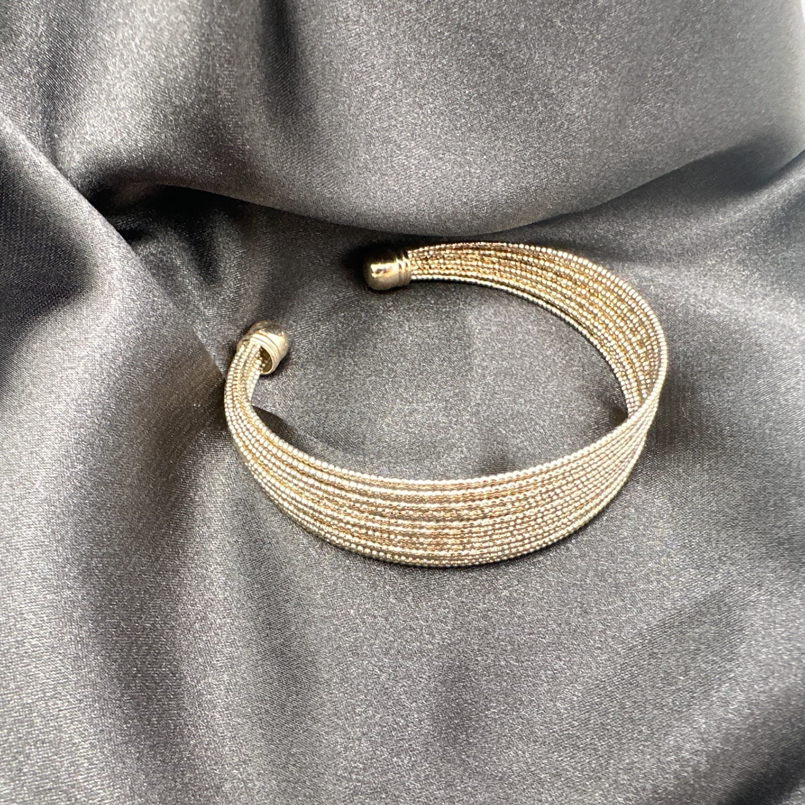 Vintage 90s Gold Tone Multi Strand Mesh Cuff Bracelet Elegant Statement Jewelry - Thumbnail 10