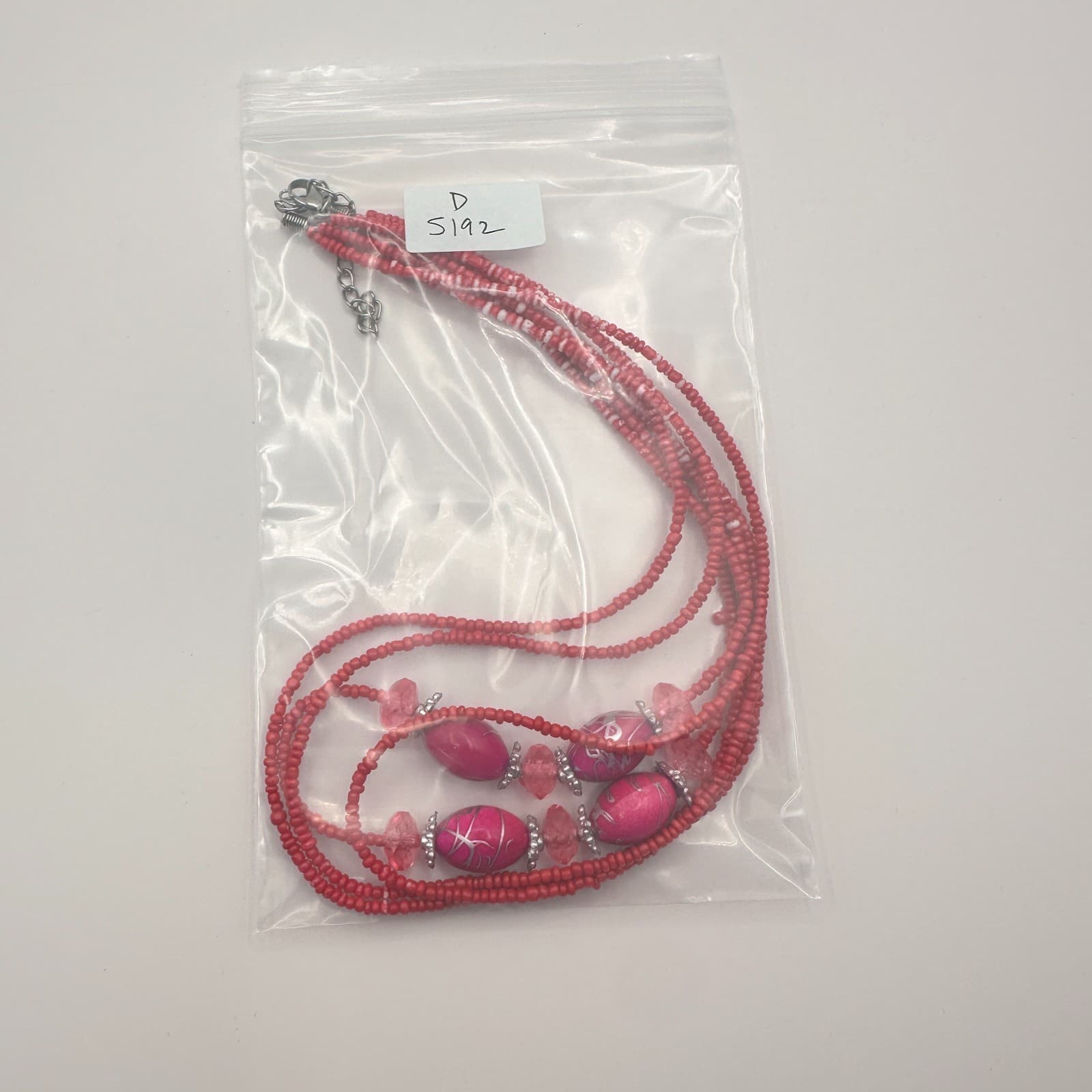 Vintage Y2K Silver Tone Multi Strand Red Seed Pink Glass Beaded Necklace Jewelry - Thumbnail 10