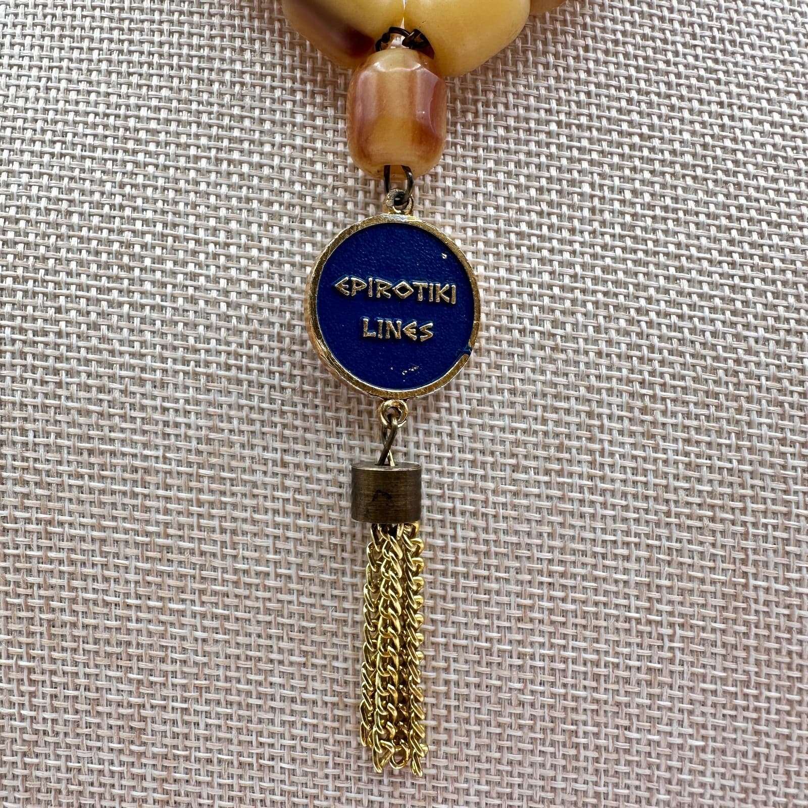 Vintage 80s Epirotiki Lines Yellow Glass Tassel Greek Cruise Souvenir Necklace - Thumbnail 2
