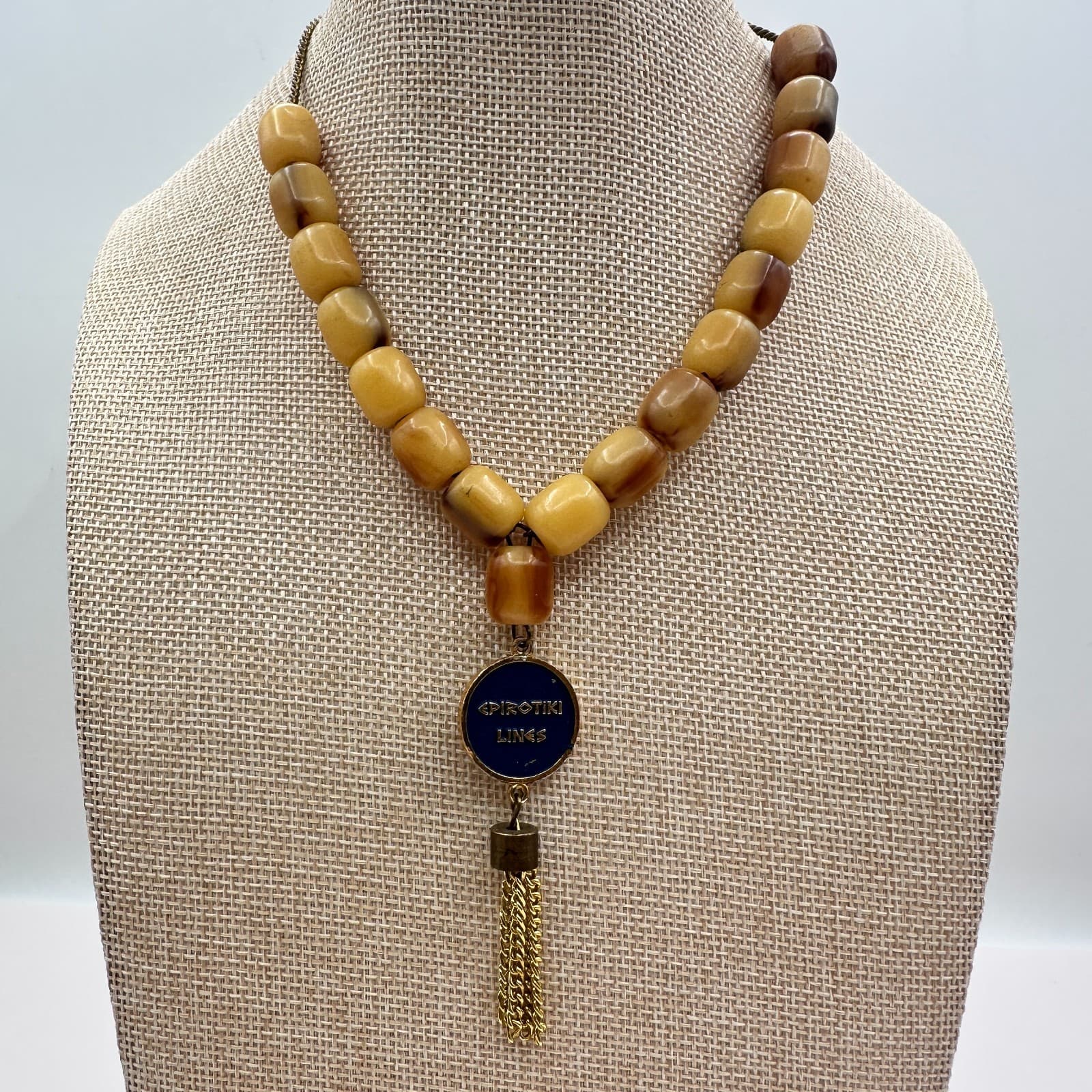 Vintage 80s Epirotiki Lines Yellow Glass Tassel Greek Cruise Souvenir Necklace