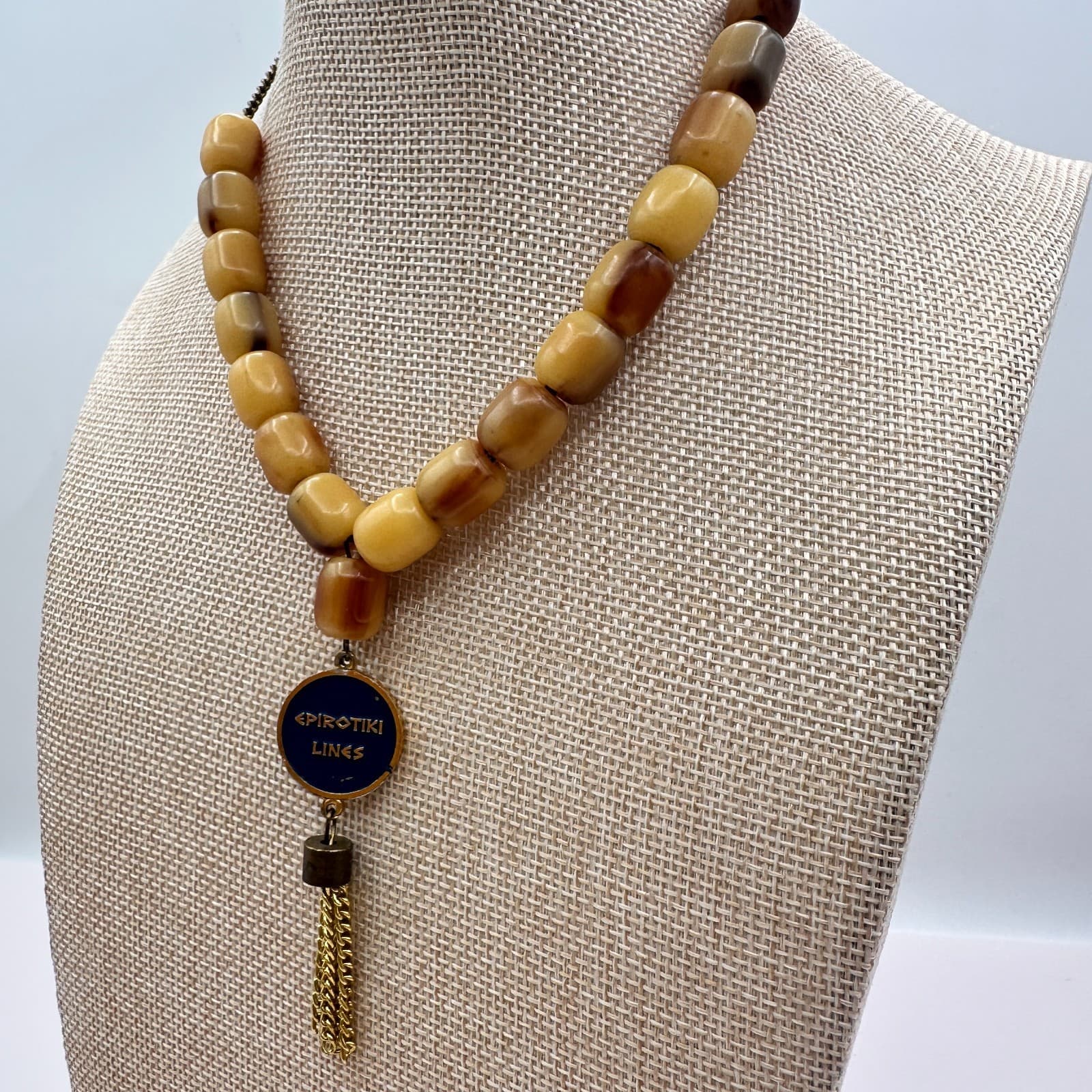 Vintage 80s Epirotiki Lines Yellow Glass Tassel Greek Cruise Souvenir Necklace - Thumbnail 5