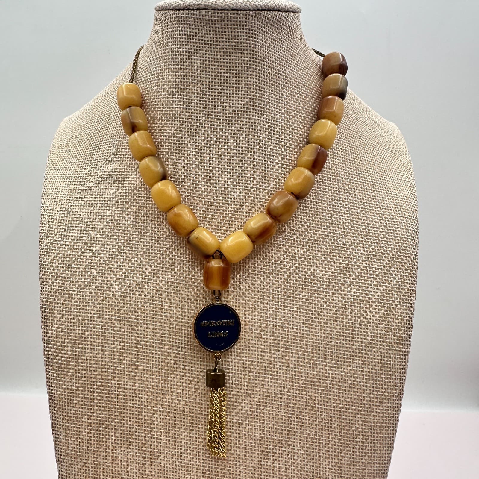 Vintage 80s Epirotiki Lines Yellow Glass Tassel Greek Cruise Souvenir Necklace - Thumbnail 6