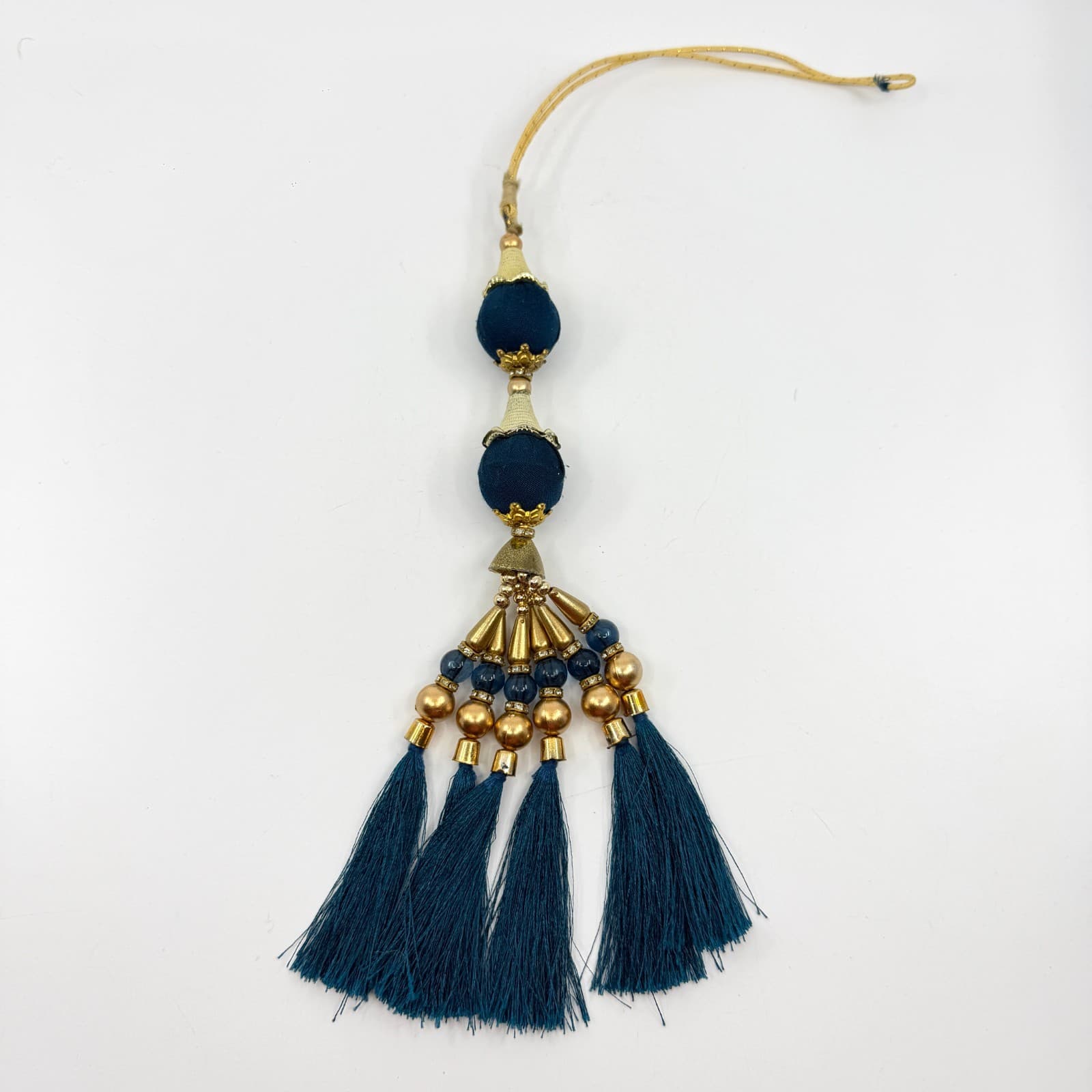 Boho Teal Silk Tassel Pendant Statement Ornament Gift Festival Layering Charm