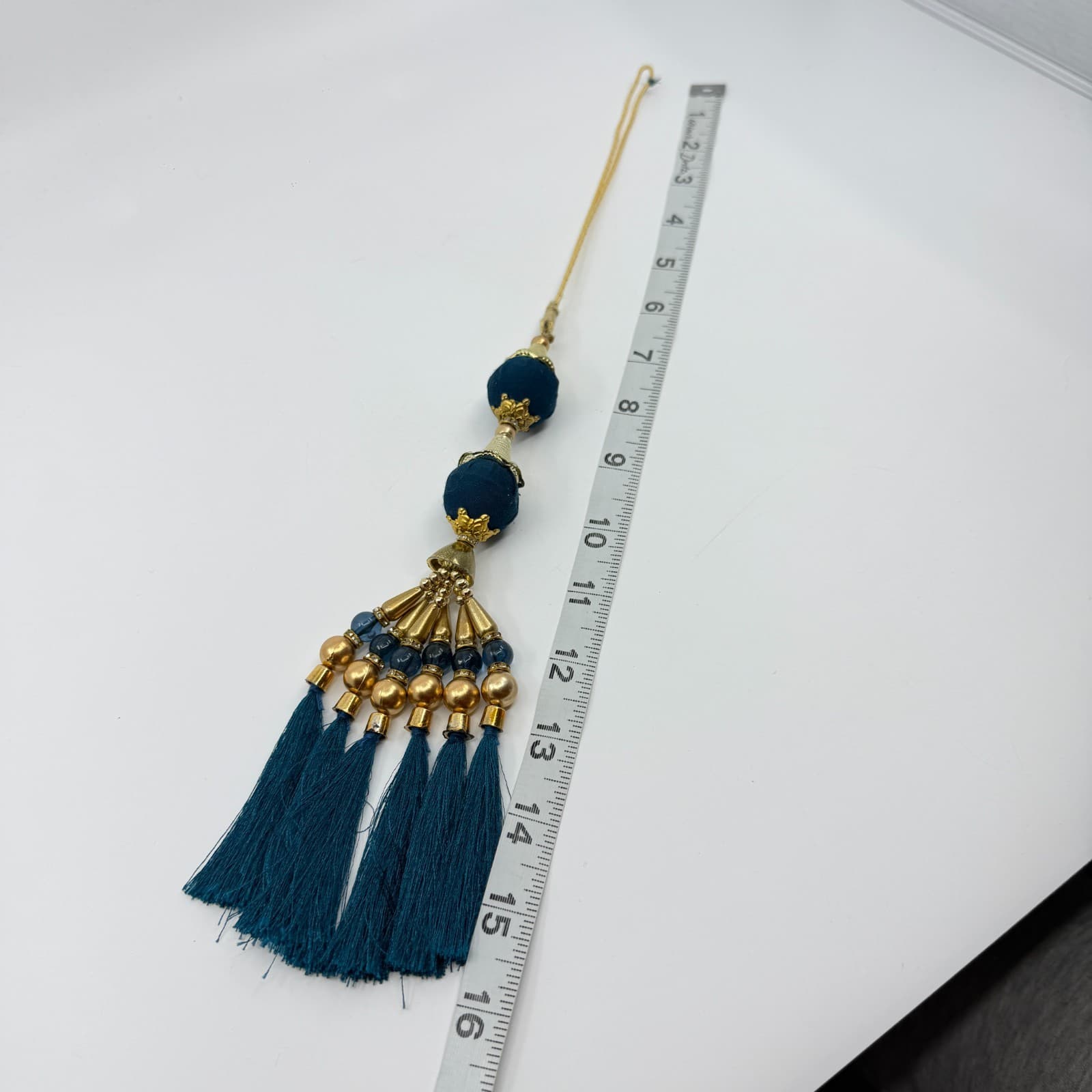 Boho Teal Silk Tassel Pendant Statement Ornament Gift Festival Layering Charm - Thumbnail 6