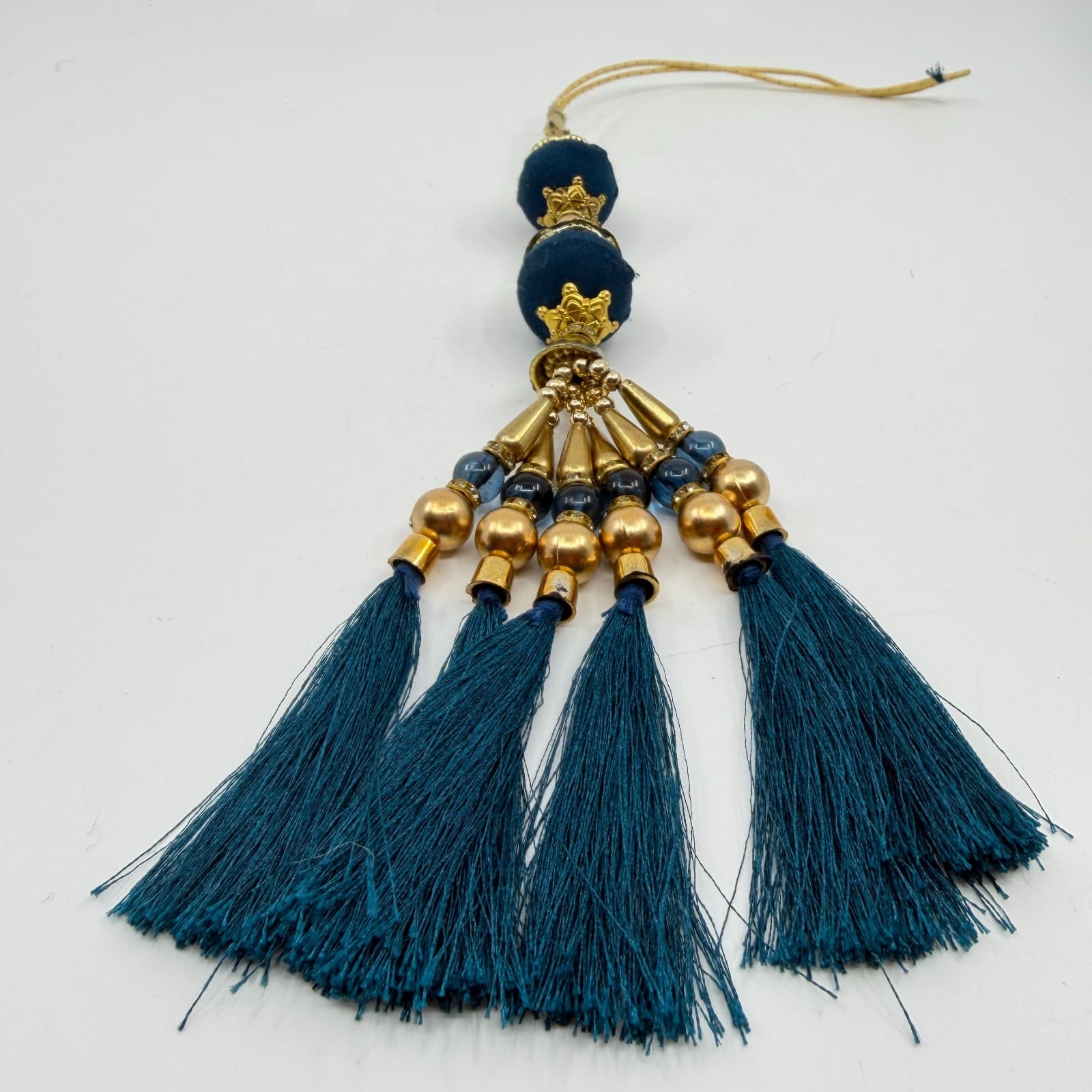 Boho Teal Silk Tassel Pendant Statement Ornament Gift Festival Layering Charm - Thumbnail 3