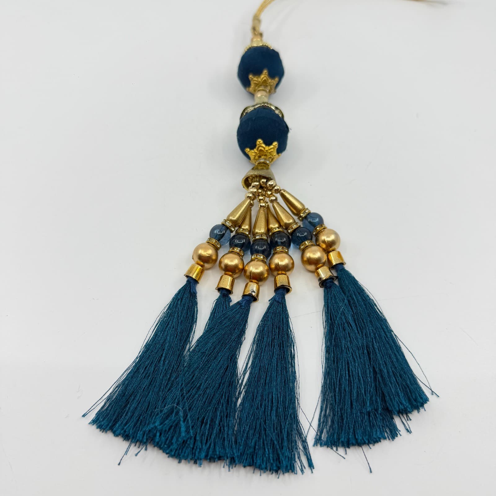 Boho Teal Silk Tassel Pendant Statement Ornament Gift Festival Layering Charm - Thumbnail 2