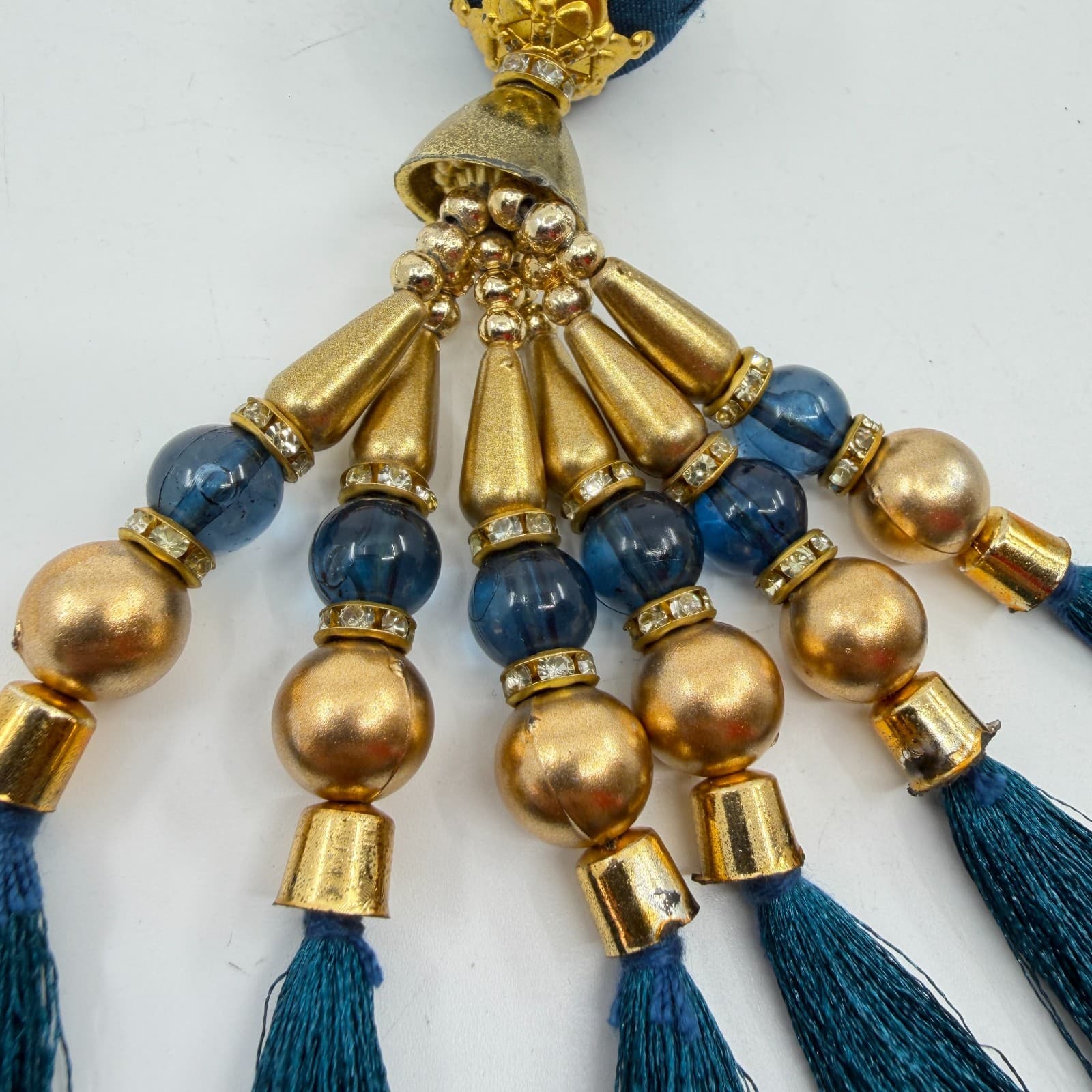 Boho Teal Silk Tassel Pendant Statement Ornament Gift Festival Layering Charm - Thumbnail 4