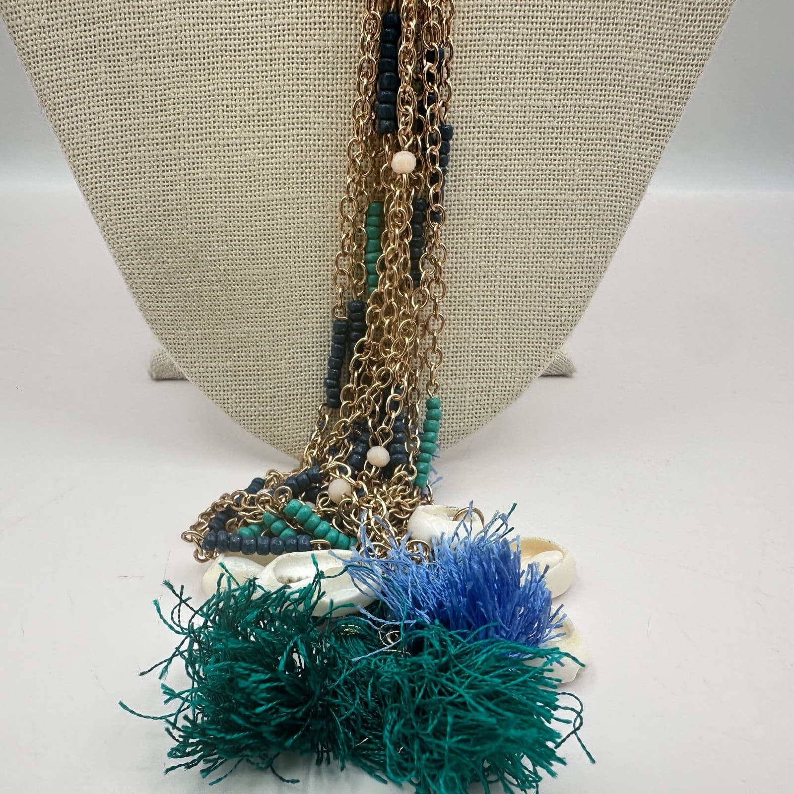 Vintage Y2K GoldTone Tassel Necklace Cowrie Shells Beads Classic Fashion Jewelry - Thumbnail 5