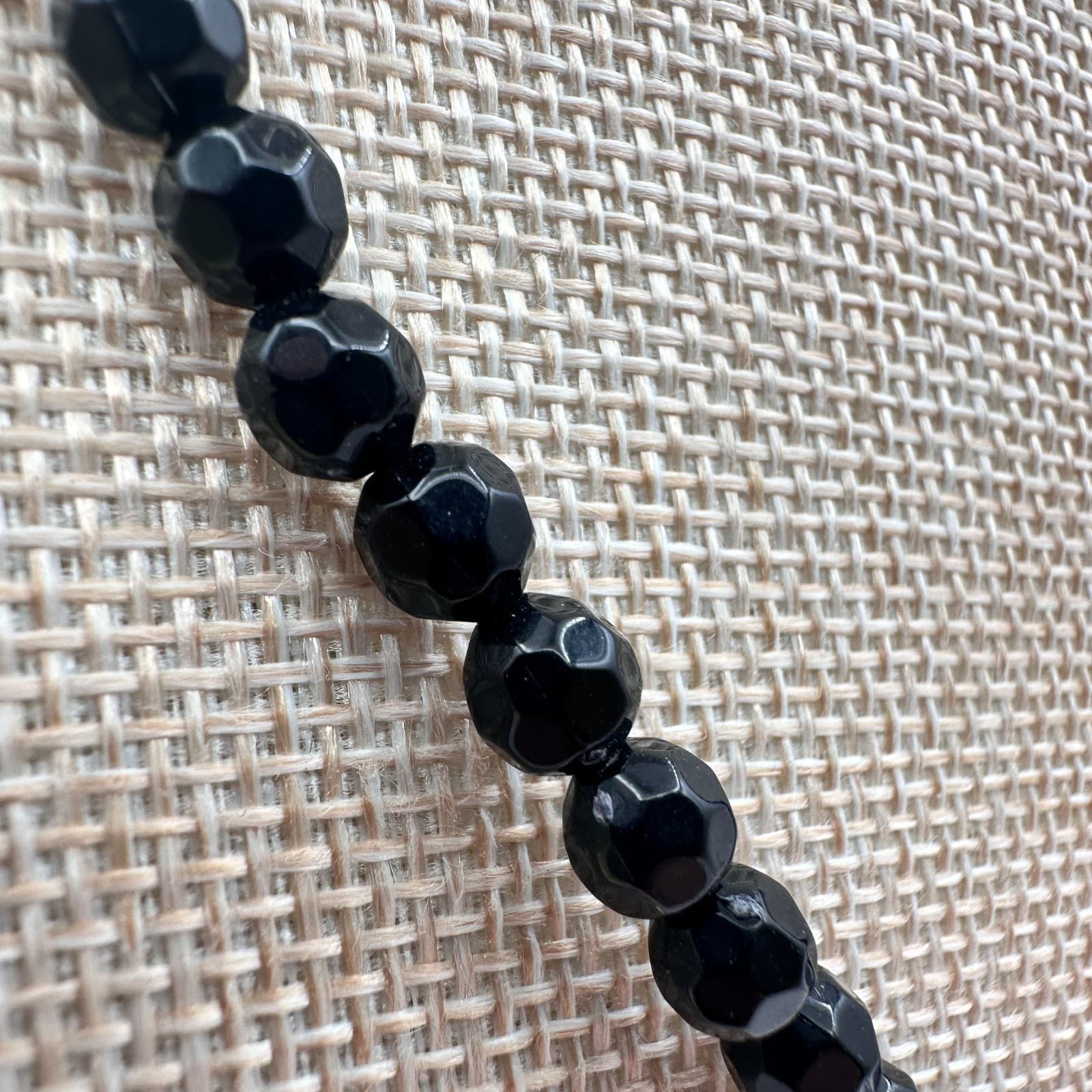 Vintage 90s Black Faceted Glass Bead Necklace Classic Minimalist Goth Jewelry - Thumbnail 4