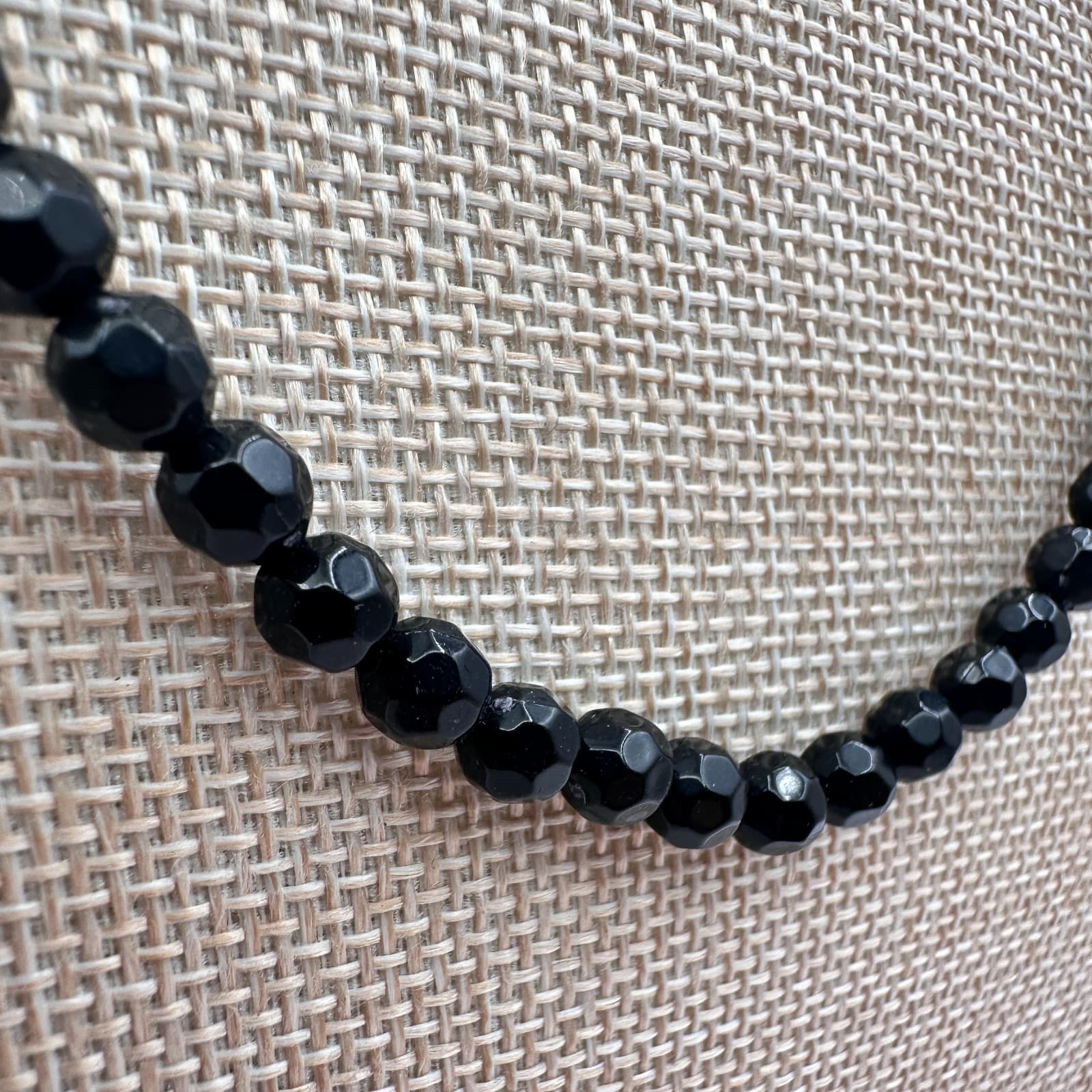 Vintage 90s Black Faceted Glass Bead Necklace Classic Minimalist Goth Jewelry - Thumbnail 5