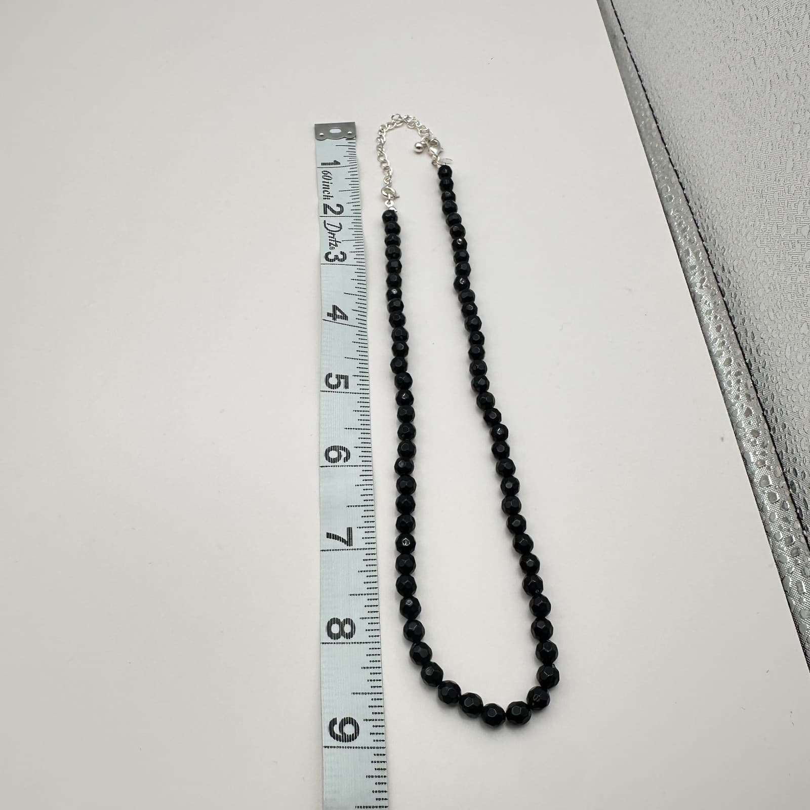 Vintage 90s Black Faceted Glass Bead Necklace Classic Minimalist Goth Jewelry - Thumbnail 8