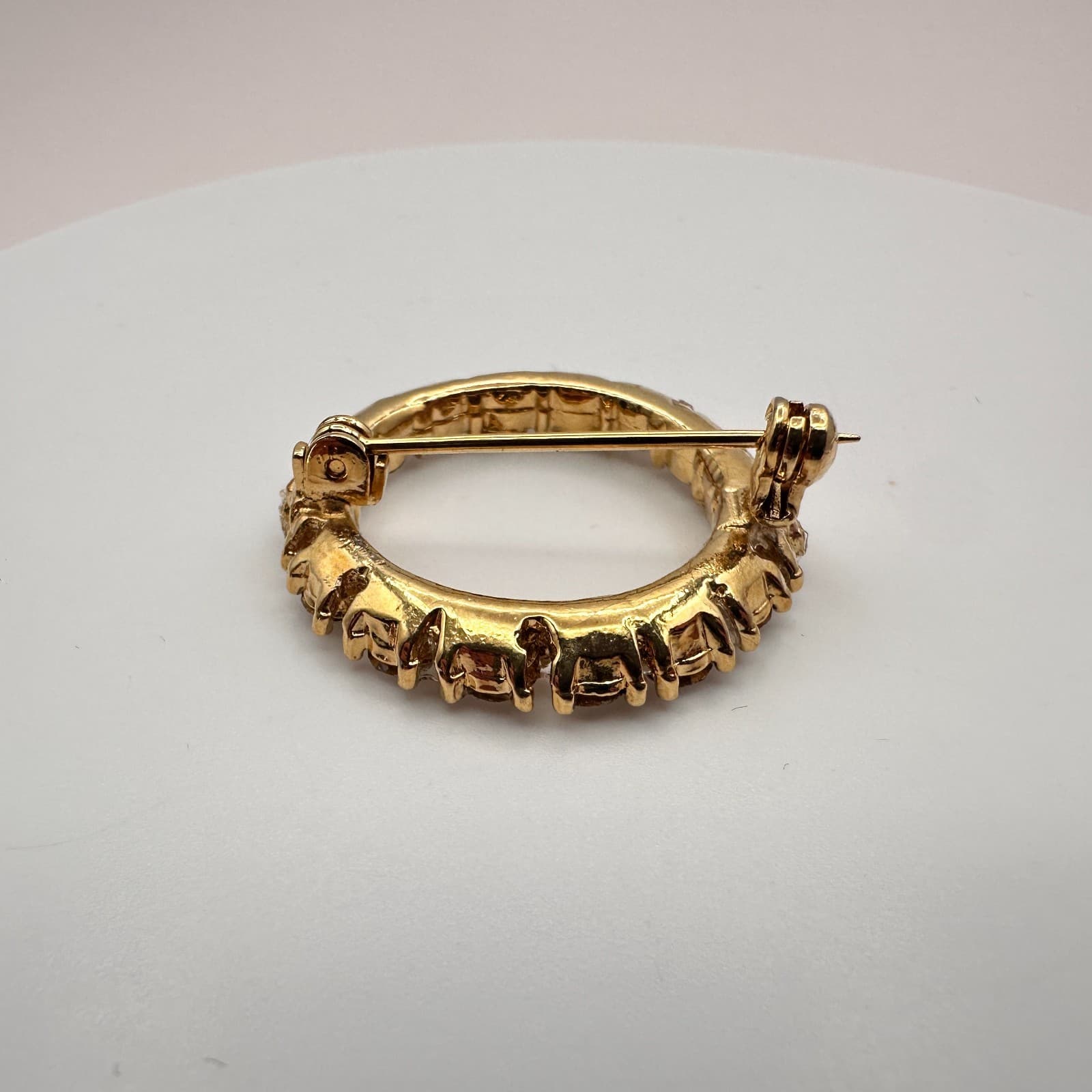 Vintage 90s Gold Tone Wreath Brooch Pin Clear Rhinestone Women's Fashion Jewelry - Thumbnail 6