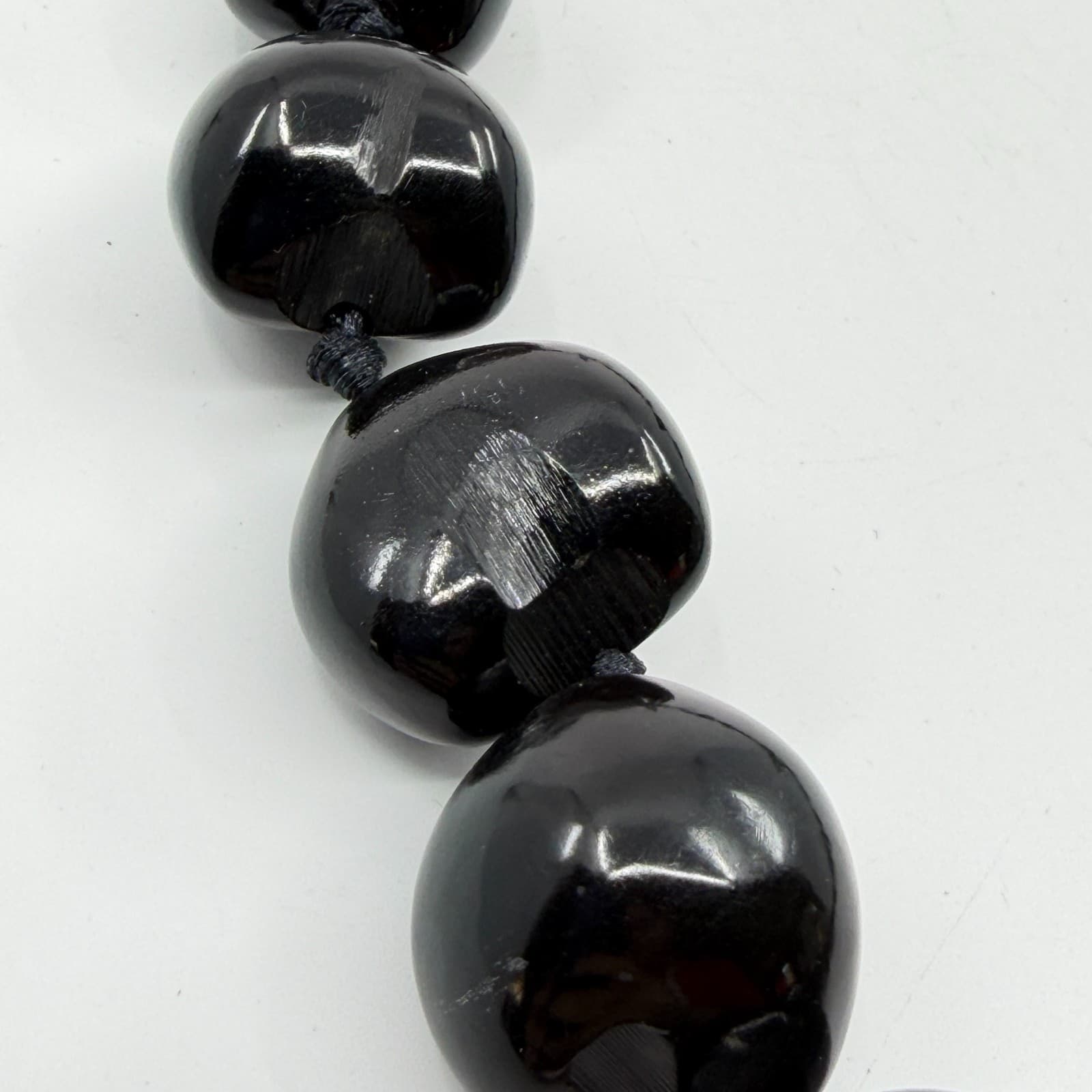 Chunky Black Kukui Nut Lei Necklace Gothic Hawaiian Strand Ribbon Tie Gift - Thumbnail 5