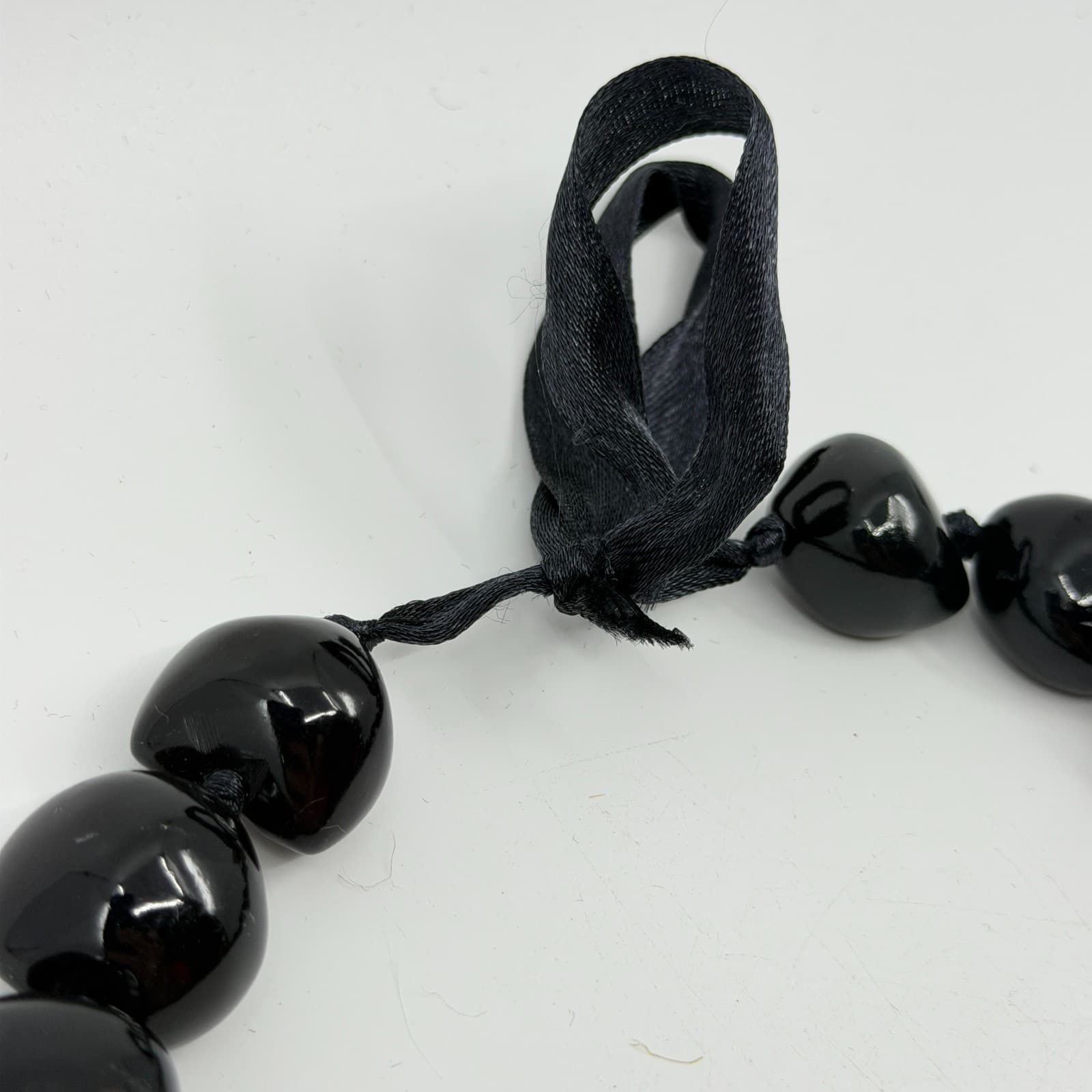 Chunky Black Kukui Nut Lei Necklace Gothic Hawaiian Strand Ribbon Tie Gift - Thumbnail 6